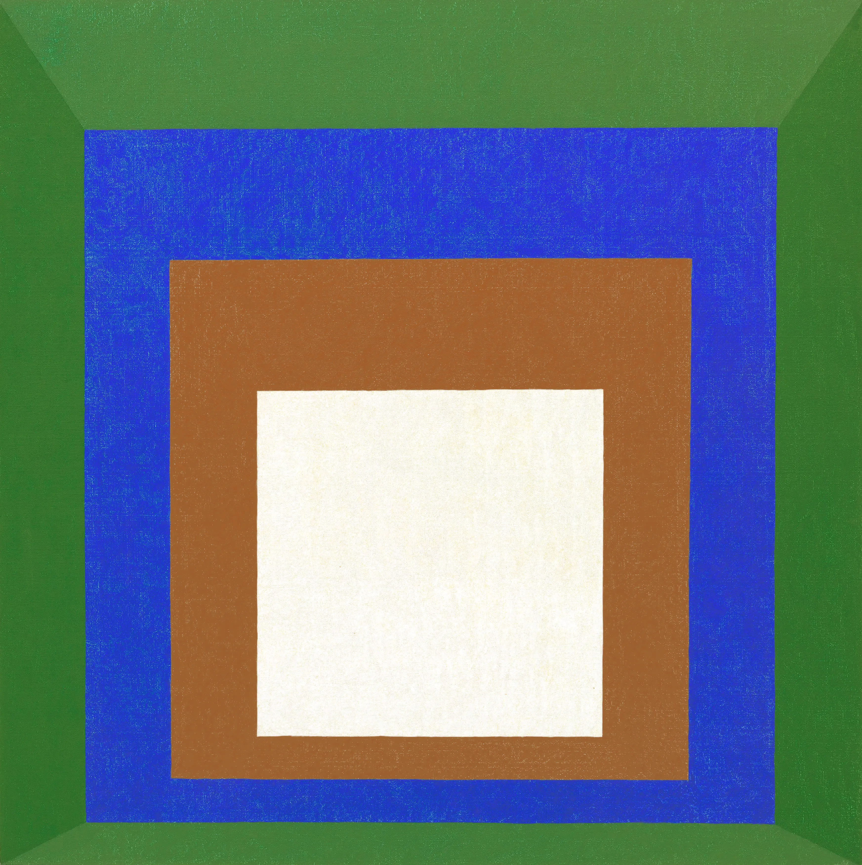 The scheme of the Homages has no real esthetic consequences by itself. There were hundreds of possibilities, but since my main problem is color. . . let’s have a scheme, a cooking pot that cooks for four people, and no more. Therefore, let the colors react in the prison in which I put them. 

-Josef Albers