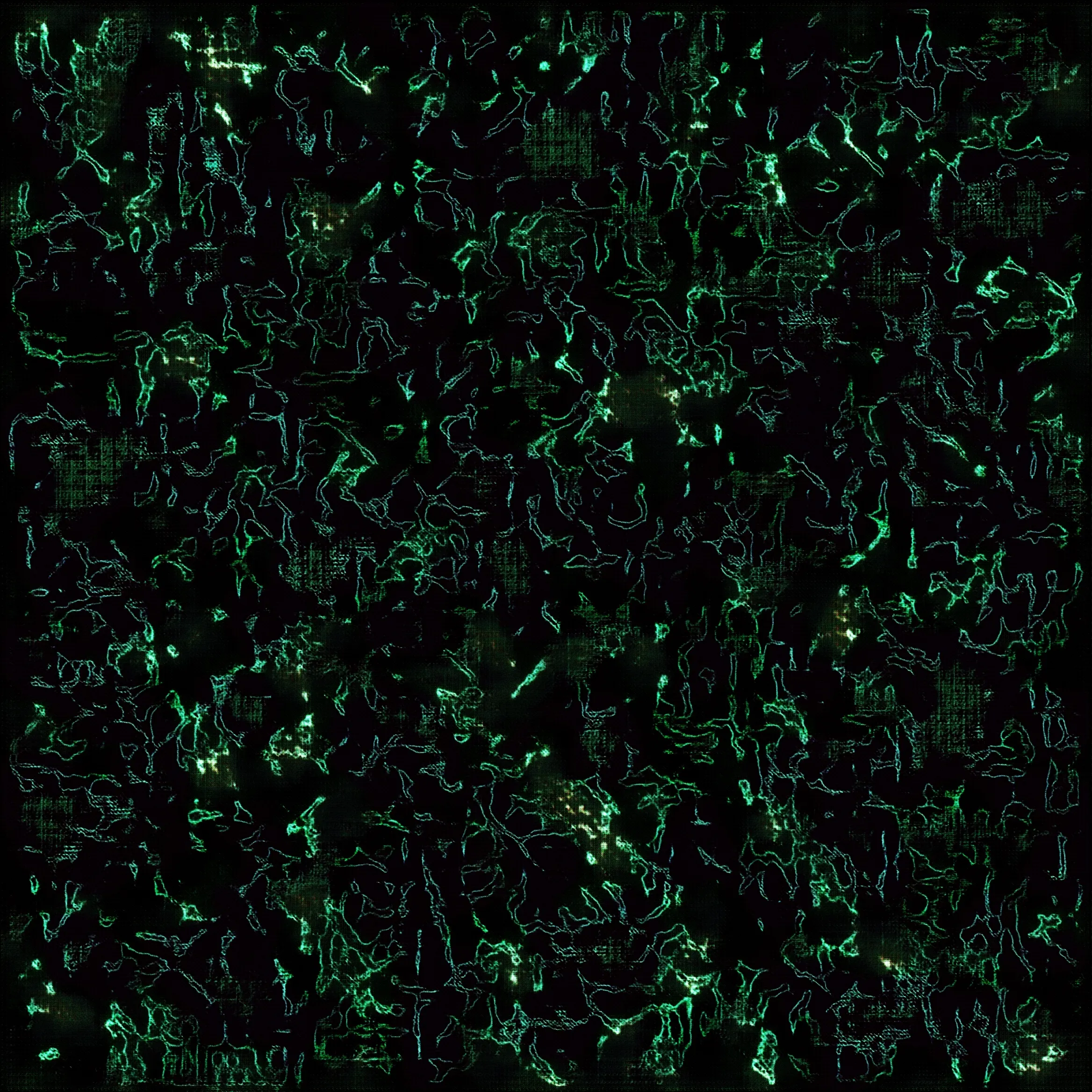 The big dreams of my neural network. Special release for @Hackatao's https://superrare.co/hackatao art show in Italy. 
I used Robby Barrat's art-DCGAN against 20,000 images of my personally created oscilloscope art and this is what happens when attempting to create a 2,336 × 2,336 image.
See how I made it - http://bit.ly/aiofart
I find this particular one artistic. 