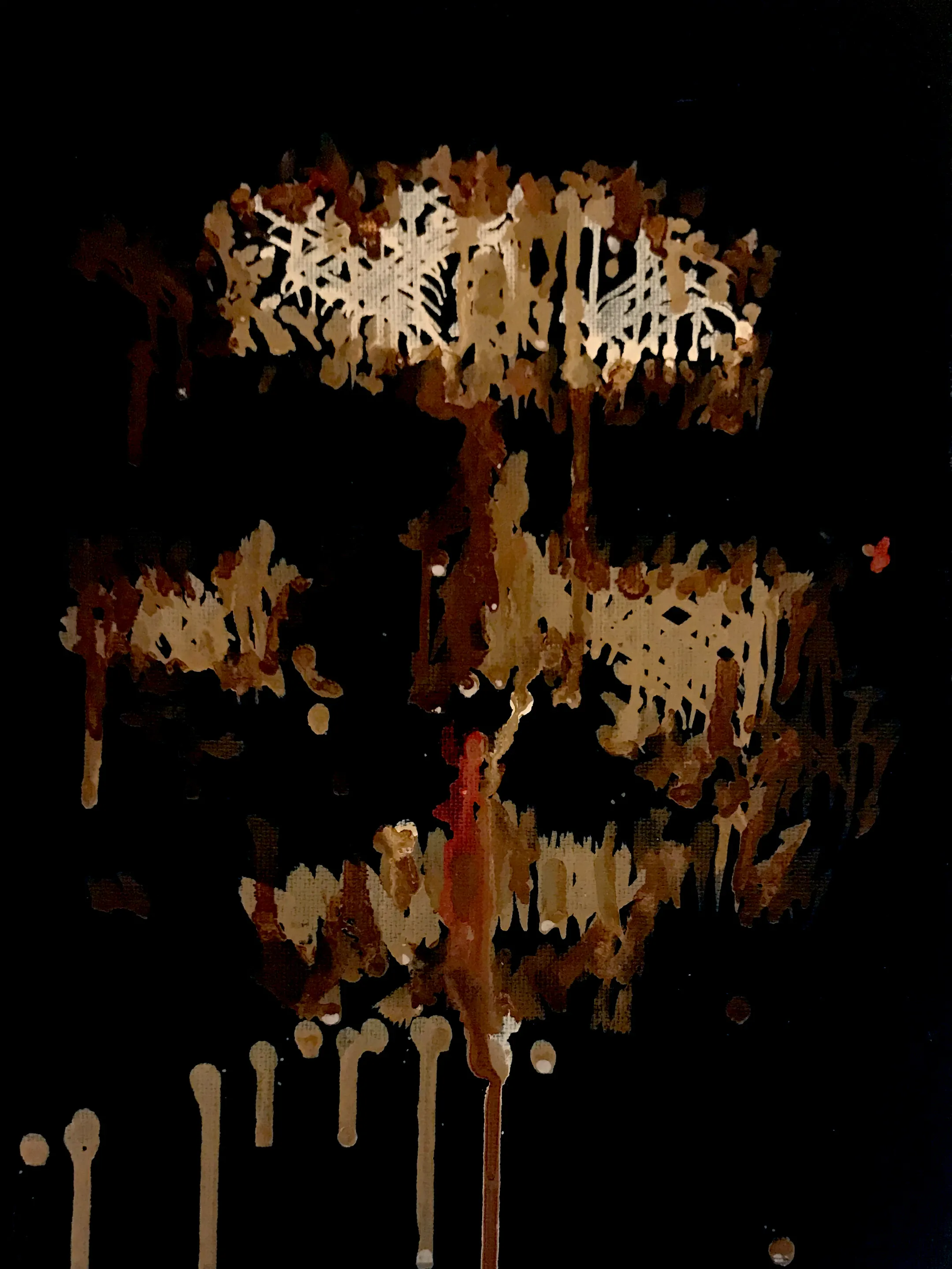 As GANs generate unique portraits, there is a brief moment in the early iterations where ghostlike features appear in the random noise of the neural network. This is a robot created painting of one of those emerging faces.