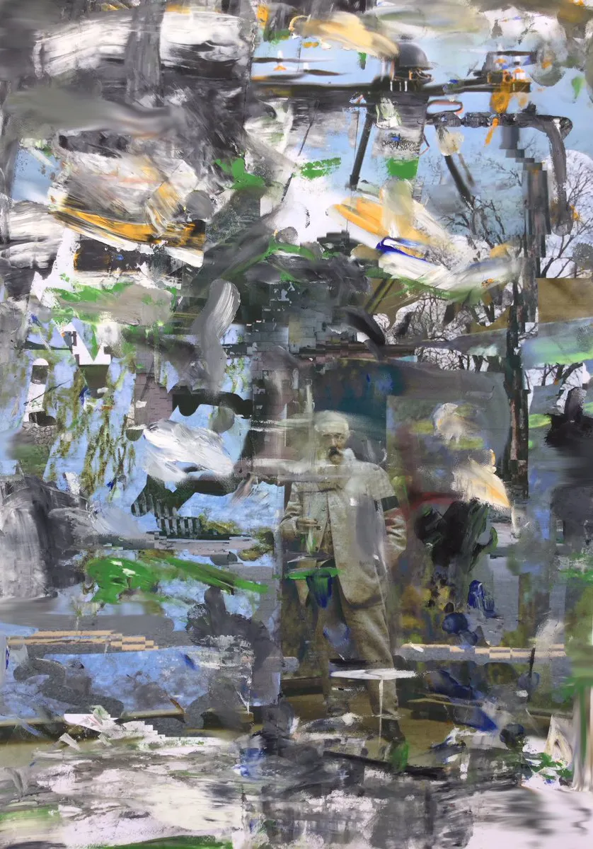 Claude Monet is jet propelled from his garden in Giverny into a dystopia of drones and broken currents. His painting of waterlilies explodes throughout the composition intertwined with flashes of thick oil paint that leaves the viewer in the space between abstraction and figuration.
These images combine my digital painting and analogue painting skills to create a kind of digital impressionism.
