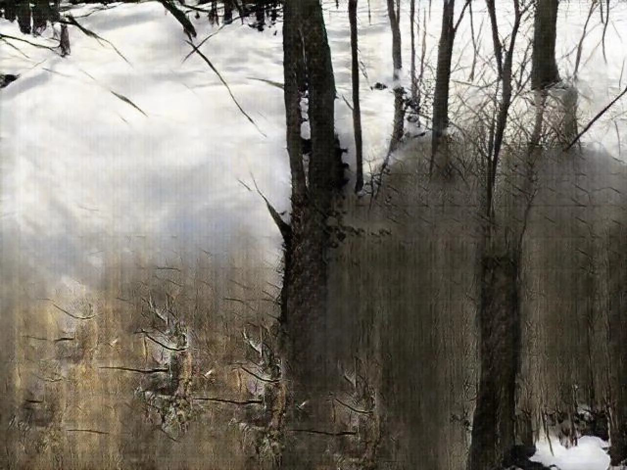 AI artwork generated by a GAN trained on images of woods in rural upstate New York.