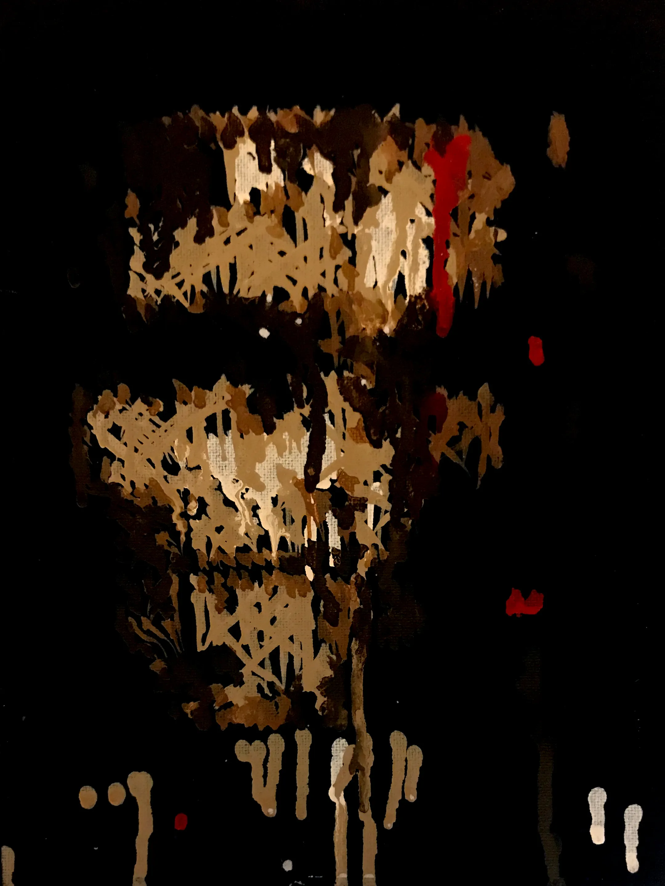 As GANs generate unique portraits, there is a brief moment in the early iterations where ghostlike features appear in the random noise of the neural network. This is a robot created painting of one of those emerging faces.