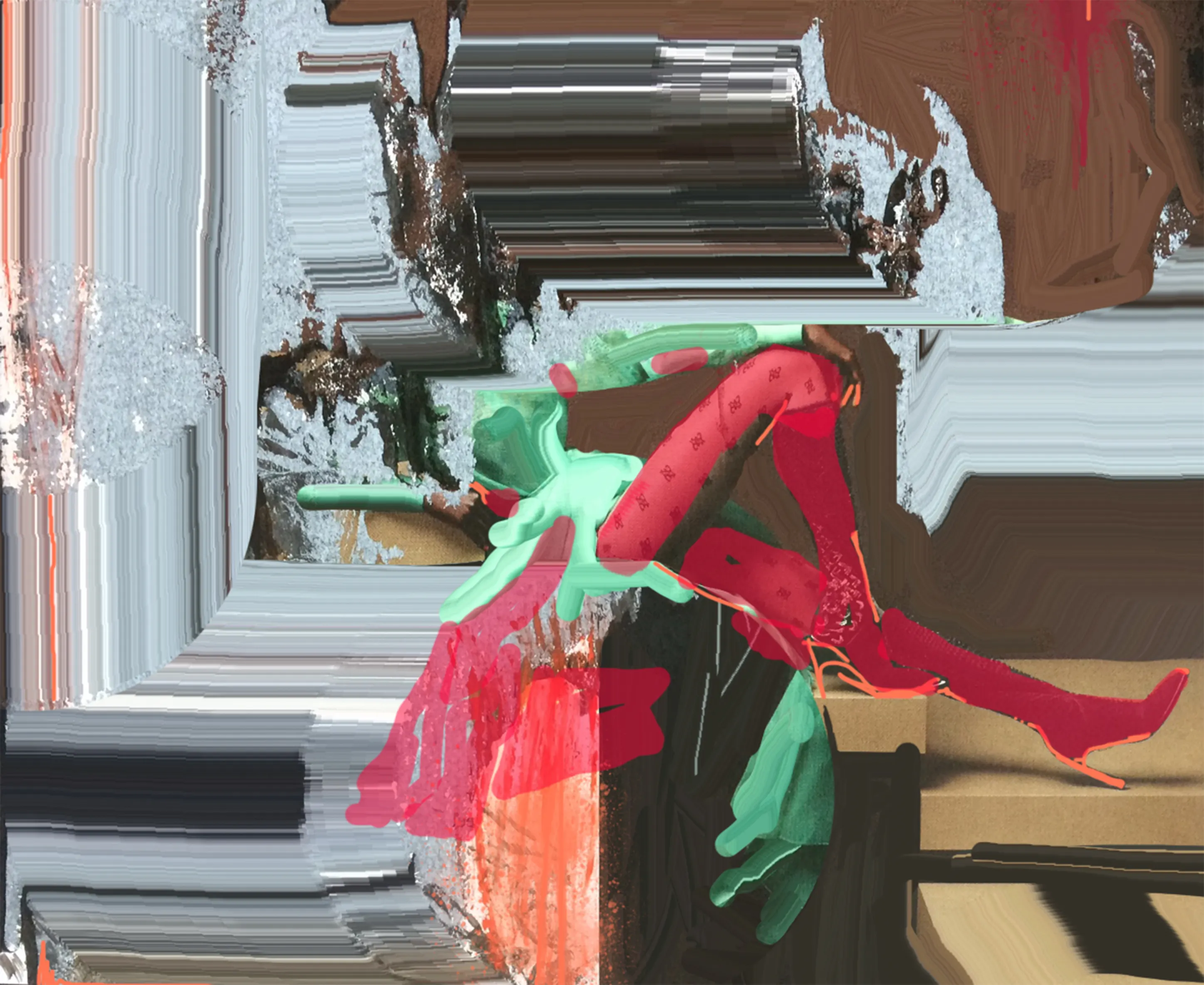 "All she felt was disruption, deep down to subatomical level."  Collection of distorted digital paintings. 