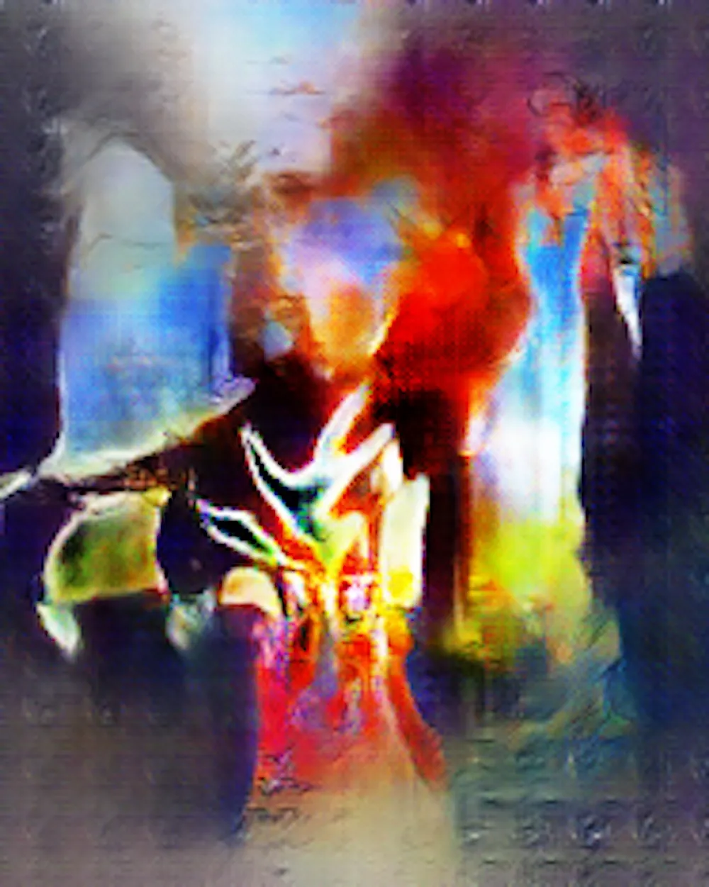 A flame so hot it burns the dross (impurities) away from people, culture and civilizations. We have hope that the injustice of the world and ourselves can be separated from pure love. 
(I trained Robby Barrat's http://bit.ly/art-dcgan with his Portrait model against over 10,000 hand selected images. http://bit.ly/aiofart http://bit.ly/nudeIntelligence )