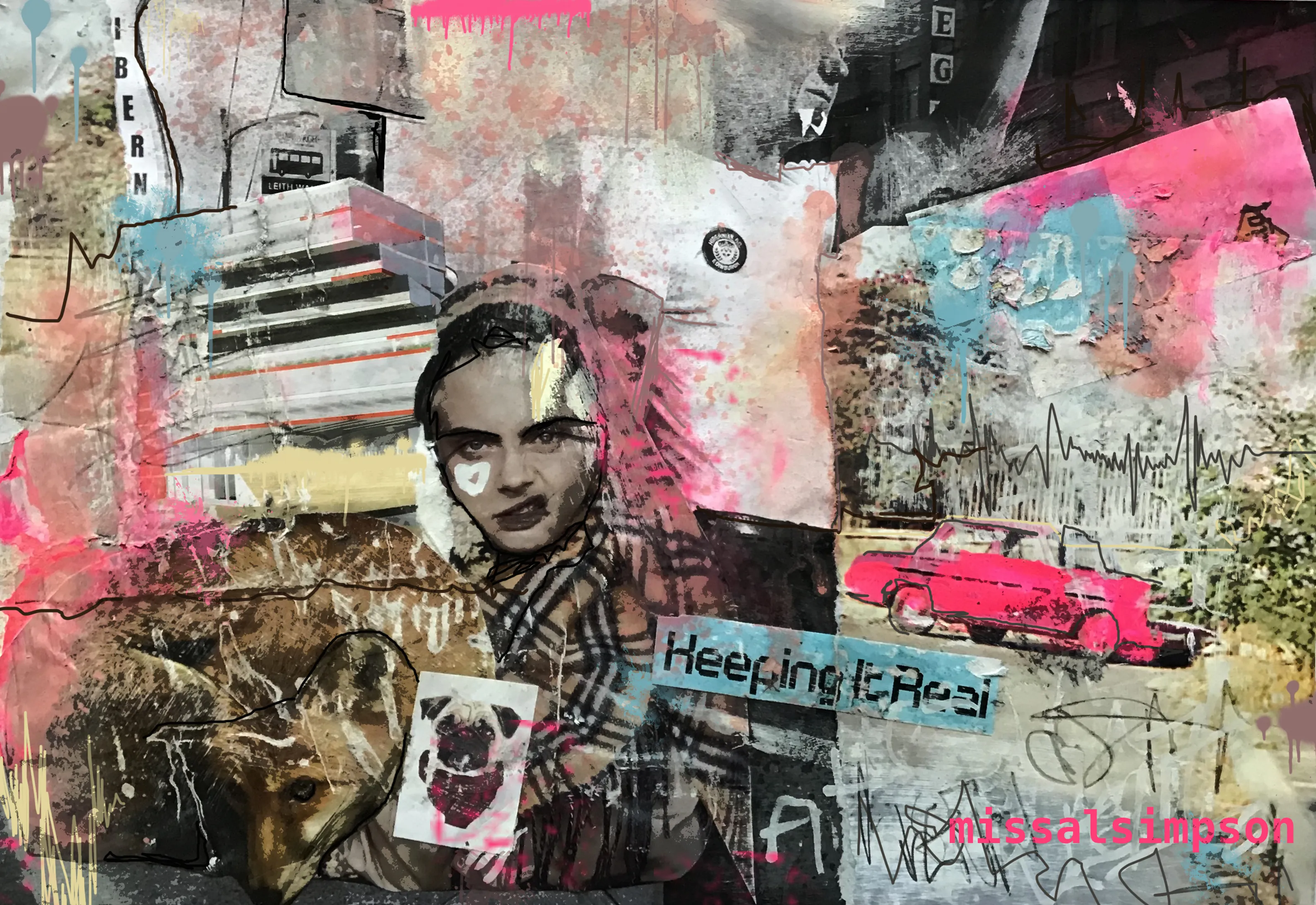 "Scampering down the Walk, a lone fox scavenges for survival, chased off by Burberry-clad local. Pink muscle car bumps past as she scowls hard into it’s broken headlights. This is no place for graffiti visitors, on an AirBNB tour of an abandoned urban skyline. Move along, nothing to see here. We are keeping it real in the concrete ghettos of the soul and this is no place for tartan tourists."