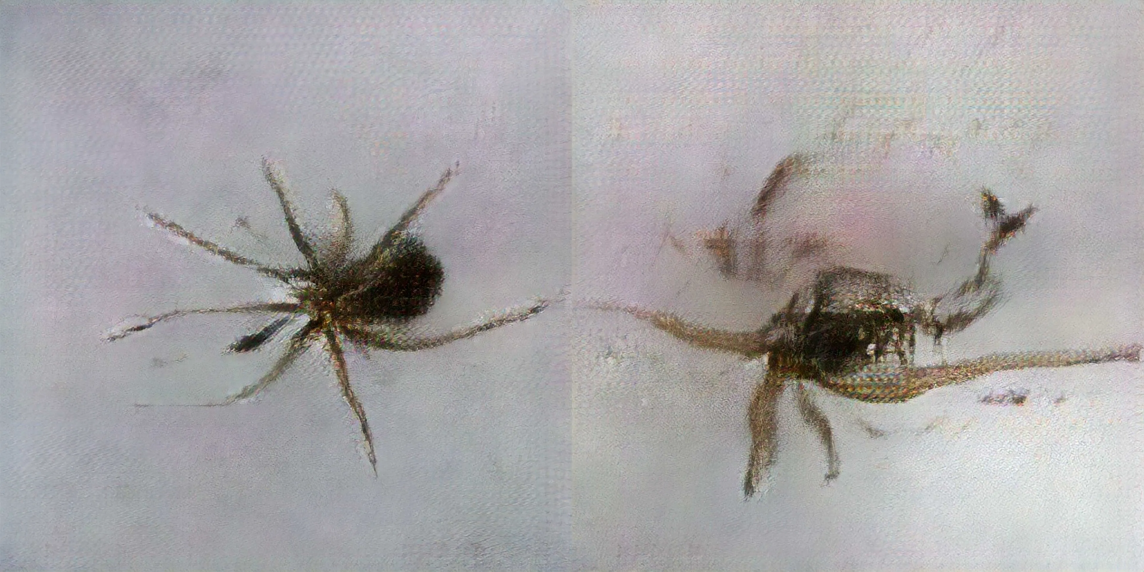 Crap ! Our Artificial Intelligence got out of control, and started crushing defenseless spiders ! All these artworks were created using Generative Adversarial Networks (GANs), using a large amount of spider pictures as input.