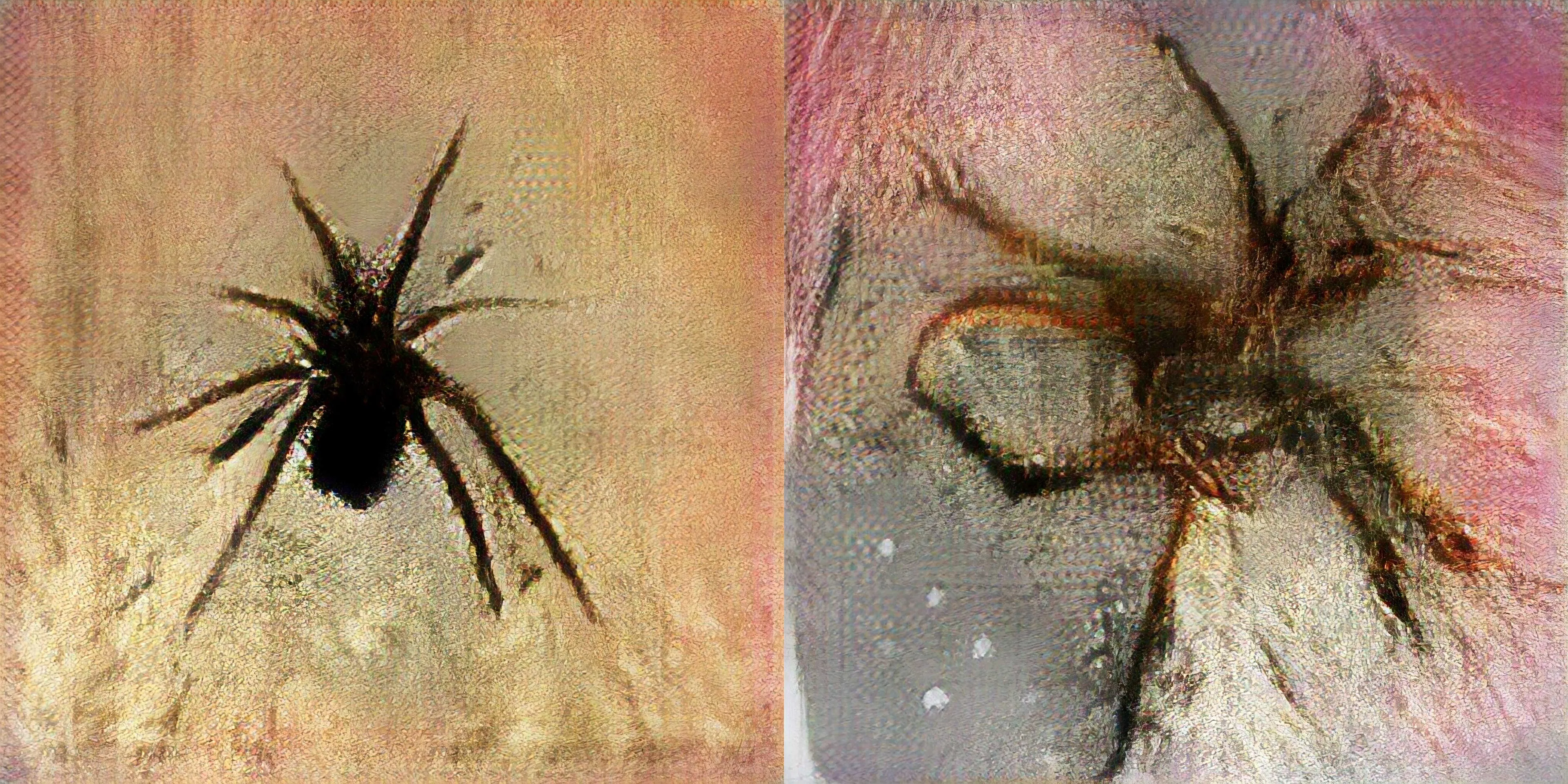 Crap ! Our Artificial Intelligence got out of control, and started crushing defenseless spiders ! All these artworks were created using Generative Adversarial Networks (GANs), using a large amount of spider pictures as input.