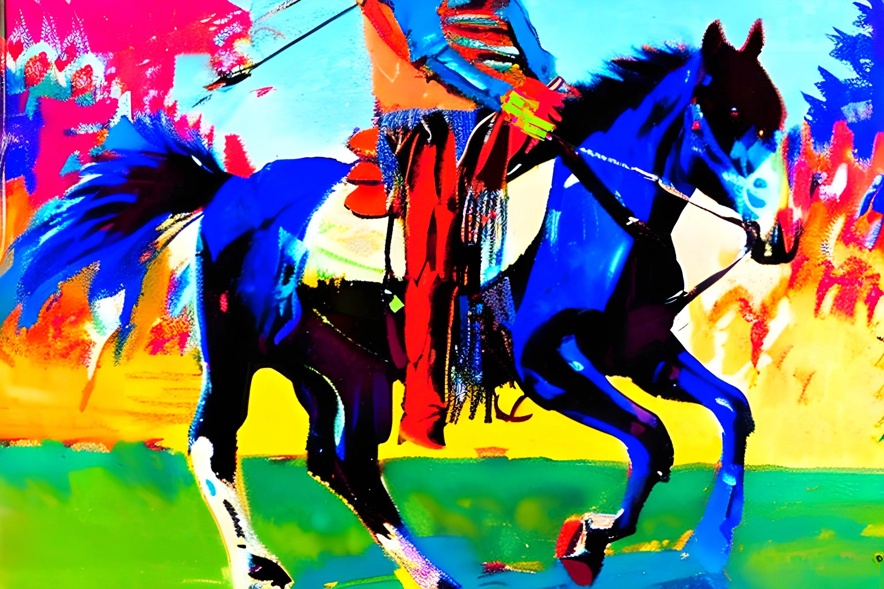 As an artist, I am constantly seeking new ways to push the boundaries of traditional art styles and create something truly unique and innovative. That is why I have turned to AI technology to help me explore classic Americana themes of cowboys and Indians in a fresh and exciting way. My latest series of paintings focuses on these iconic figures as they navigate the early streets of Chicago, drawing inspiration from the bold and vibrant color style of LeRoy Neiman. Using AI algorithms, I am able to generate compositions that blend elements of realism and abstraction, capturing the energy and vibrancy of the city in a way that has never been seen before. Whether I am painting the rugged landscapes of the prairie or the proud figures of Native American riders, I am always striving to showcase a new vision of the classic Americana themes that have captured the imagination of so many.

(written with the assistance of chat gbt3)