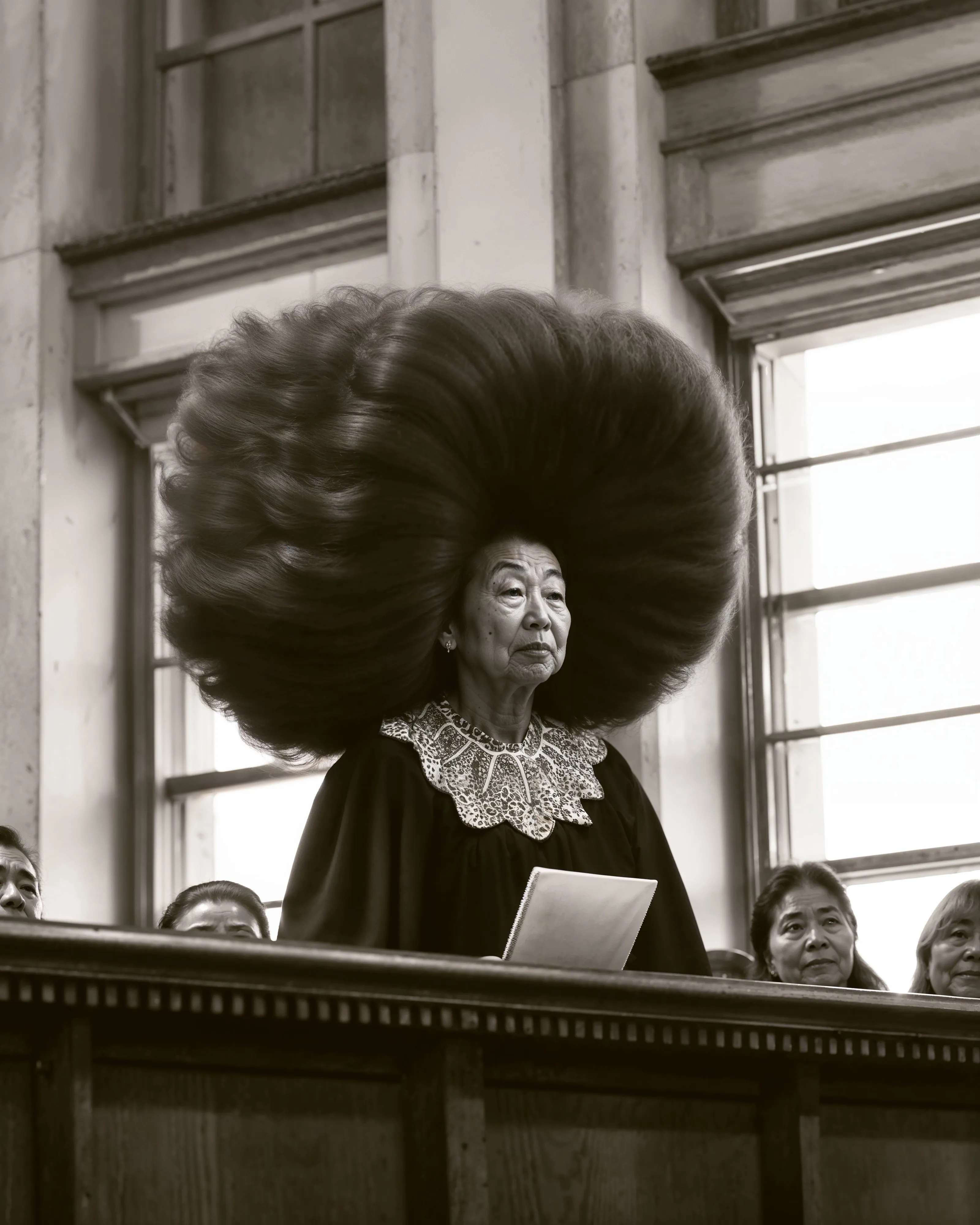 The Auntieque chapter of Auntieverse features portraits of aunties engaged in various activities and settings, captured in black and white vintage visuals. Each image highlights an auntie proudly sporting a large, sculptural hairdo. There seems to be no concern for impracticality or absurdity in these styles. This chapter is an exploration of the impact of hairdos, focusing on their scales and shapes. It pays tribute to the attention and care Asian aunties devote to their perms, whether to cover bald spots or to reflect their significant presence and personalities.
It serves as a commentary on the ultimate self expression of beauty and style.