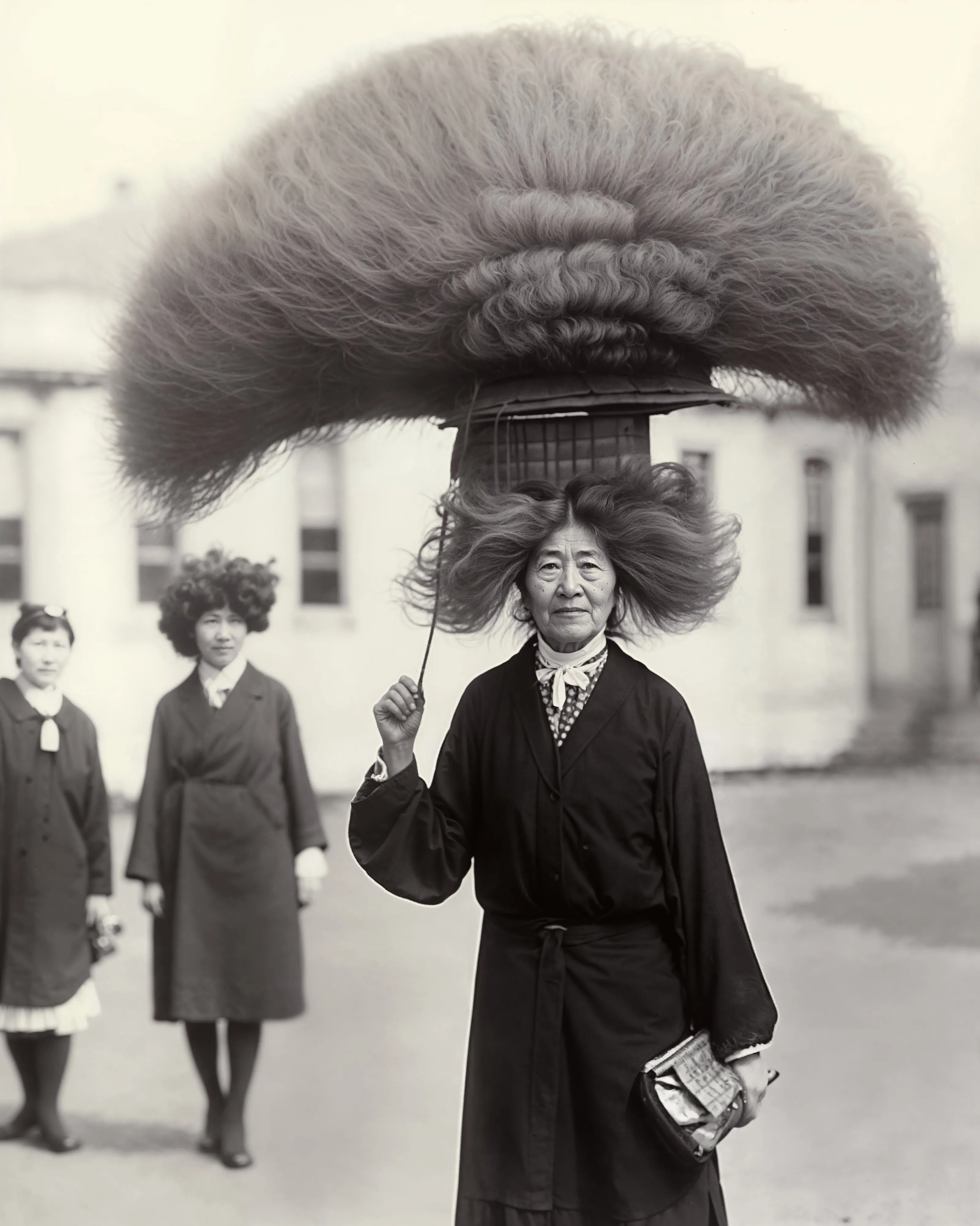 The Auntieque chapter of Auntieverse features portraits of aunties engaged in various activities and settings, captured in black and white vintage visuals. Each image highlights an auntie proudly sporting a large, sculptural hairdo. There seems to be no concern for impracticality or absurdity in these styles. This chapter is an exploration of the impact of hairdos, focusing on their scales and shapes. It pays tribute to the attention and care Asian aunties devote to their perms, whether to cover bald spots or to reflect their significant presence and personalities.
It serves as a commentary on the ultimate self expression of beauty and style.