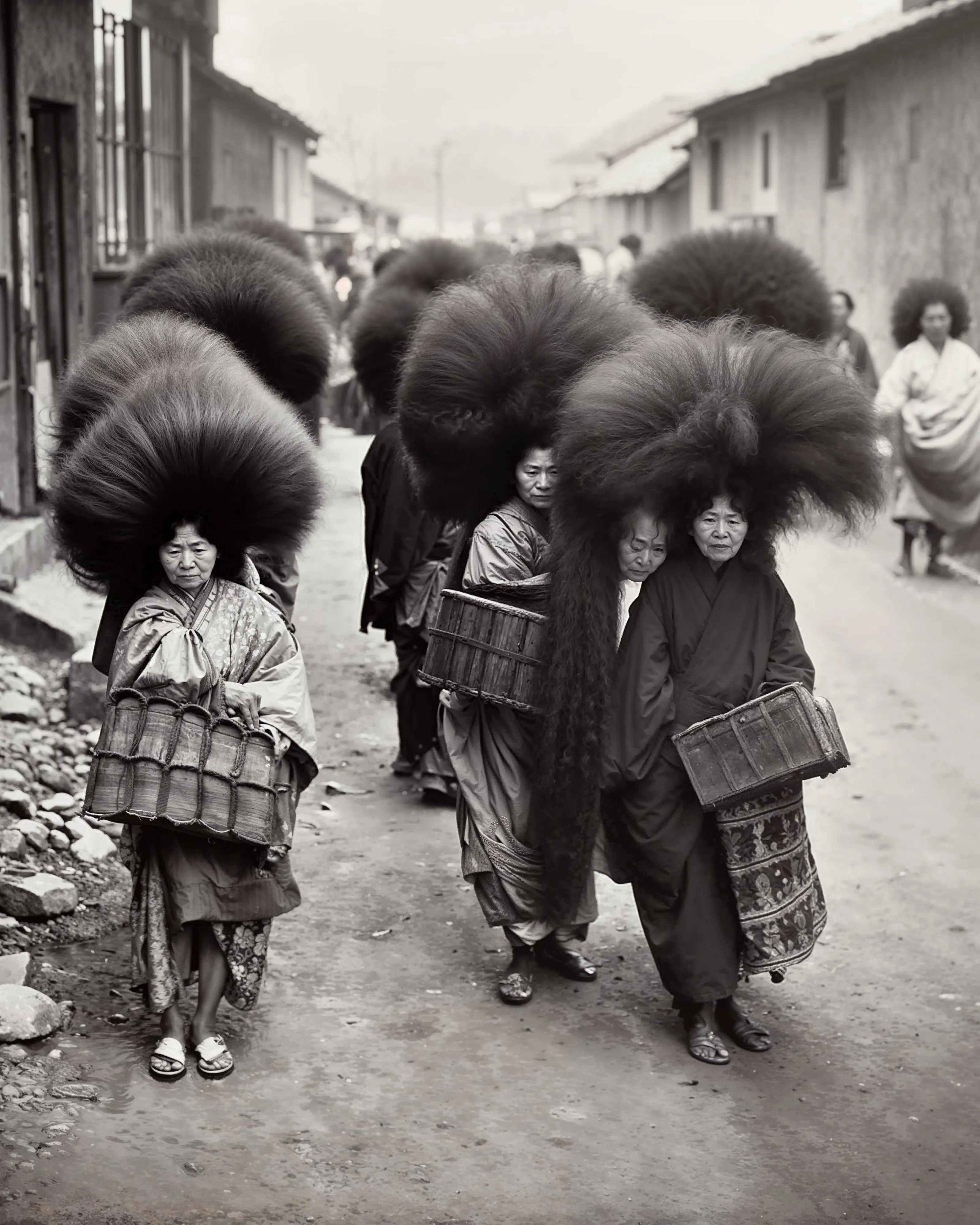 The Auntieque chapter of Auntieverse features portraits of aunties engaged in various activities and settings, captured in black and white vintage visuals. Each image highlights an auntie proudly sporting a large, sculptural hairdo. There seems to be no concern for impracticality or absurdity in these styles. This chapter is an exploration of the impact of hairdos, focusing on their scales and shapes. It pays tribute to the attention and care Asian aunties devote to their perms, whether to cover bald spots or to reflect their significant presence and personalities.
It serves as a commentary on the ultimate self expression of beauty and style.