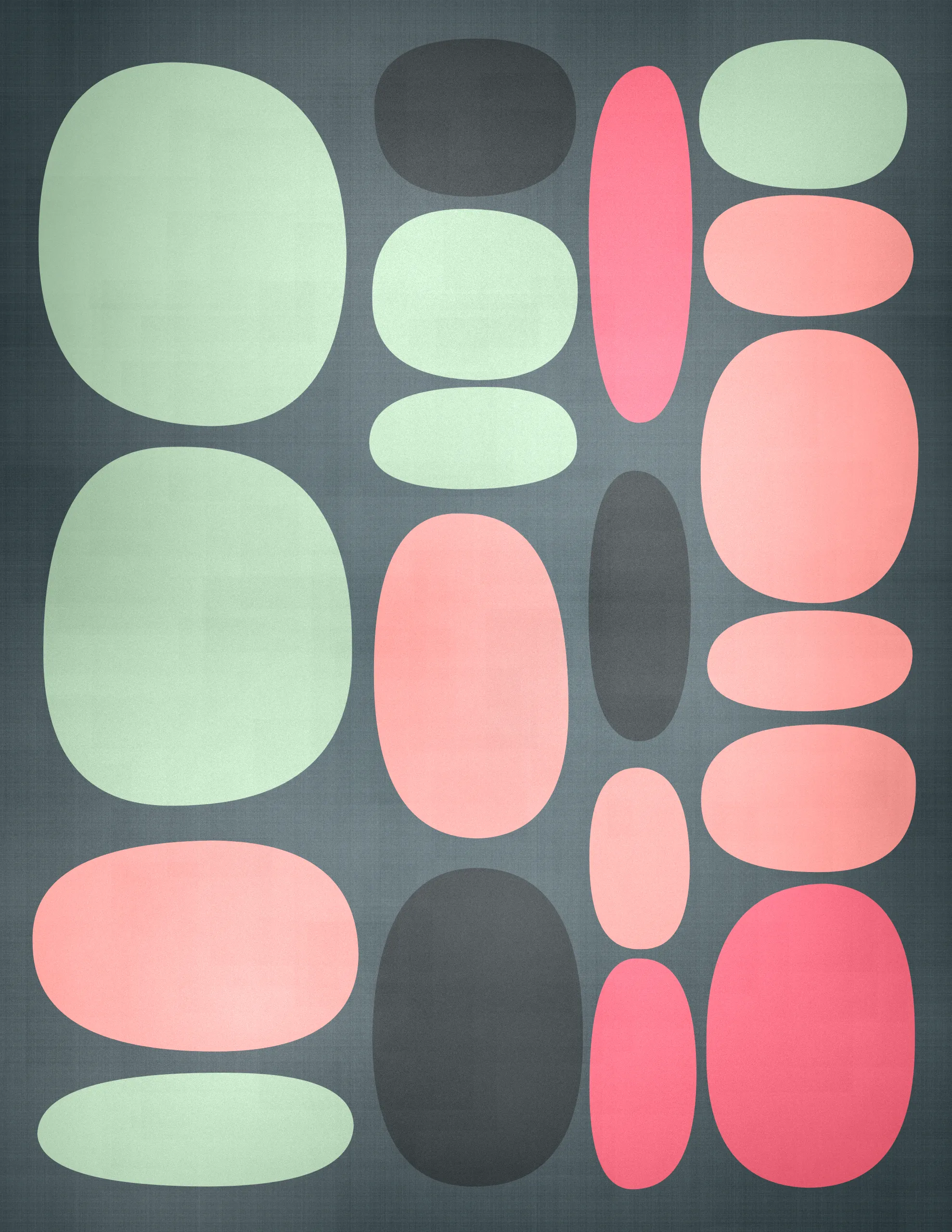 Pebbles is a generative art collection that captures the organic diversity of stones as seen through a modernist lens. Against a backdrop that suggests the texture of woven fabric, each piece in the collection presents a playful scatter of rounded shapes and colors. The collection's signature lies in its structured randomness, with certain artworks featuring a deliberate grid of circles that contrast with the free-form distribution of ellipses above. This juxtaposition of order and chaos mirrors the natural world's balance, evoking the varied forms pebbles take when tumbled by water and time. Pebbles is a homage to the beauty of natural simplicity found in the most basic elements of our environment, reimagined through a digital medium.