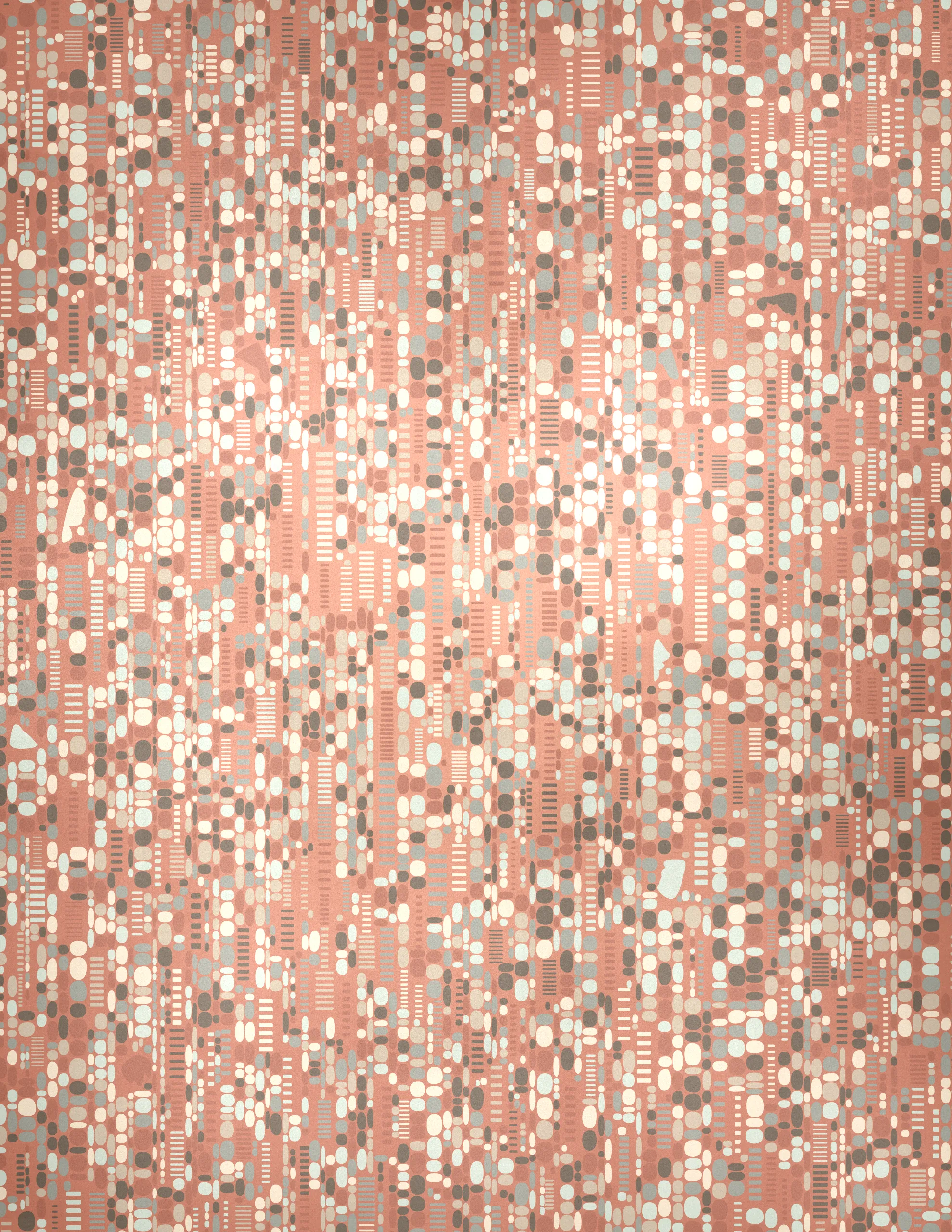 Pebbles is a generative art collection that captures the organic diversity of stones as seen through a modernist lens. Against a backdrop that suggests the texture of woven fabric, each piece in the collection presents a playful scatter of rounded shapes and colors. The collection's signature lies in its structured randomness, with certain artworks featuring a deliberate grid of circles that contrast with the free-form distribution of ellipses above. This juxtaposition of order and chaos mirrors the natural world's balance, evoking the varied forms pebbles take when tumbled by water and time. Pebbles is a homage to the beauty of natural simplicity found in the most basic elements of our environment, reimagined through a digital medium.