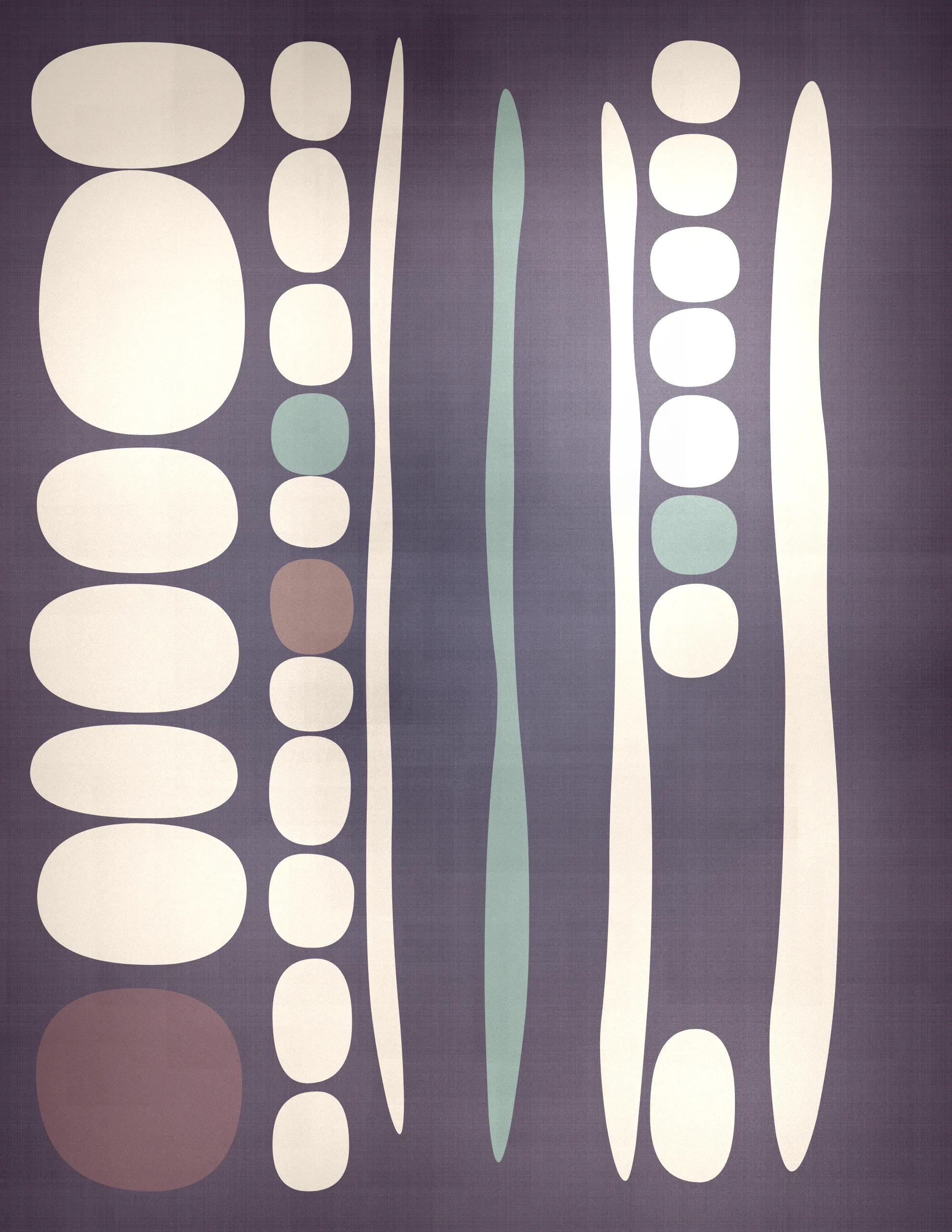 Pebbles is a generative art collection that captures the organic diversity of stones as seen through a modernist lens. Against a backdrop that suggests the texture of woven fabric, each piece in the collection presents a playful scatter of rounded shapes and colors. The collection's signature lies in its structured randomness, with certain artworks featuring a deliberate grid of circles that contrast with the free-form distribution of ellipses above. This juxtaposition of order and chaos mirrors the natural world's balance, evoking the varied forms pebbles take when tumbled by water and time. Pebbles is a homage to the beauty of natural simplicity found in the most basic elements of our environment, reimagined through a digital medium.