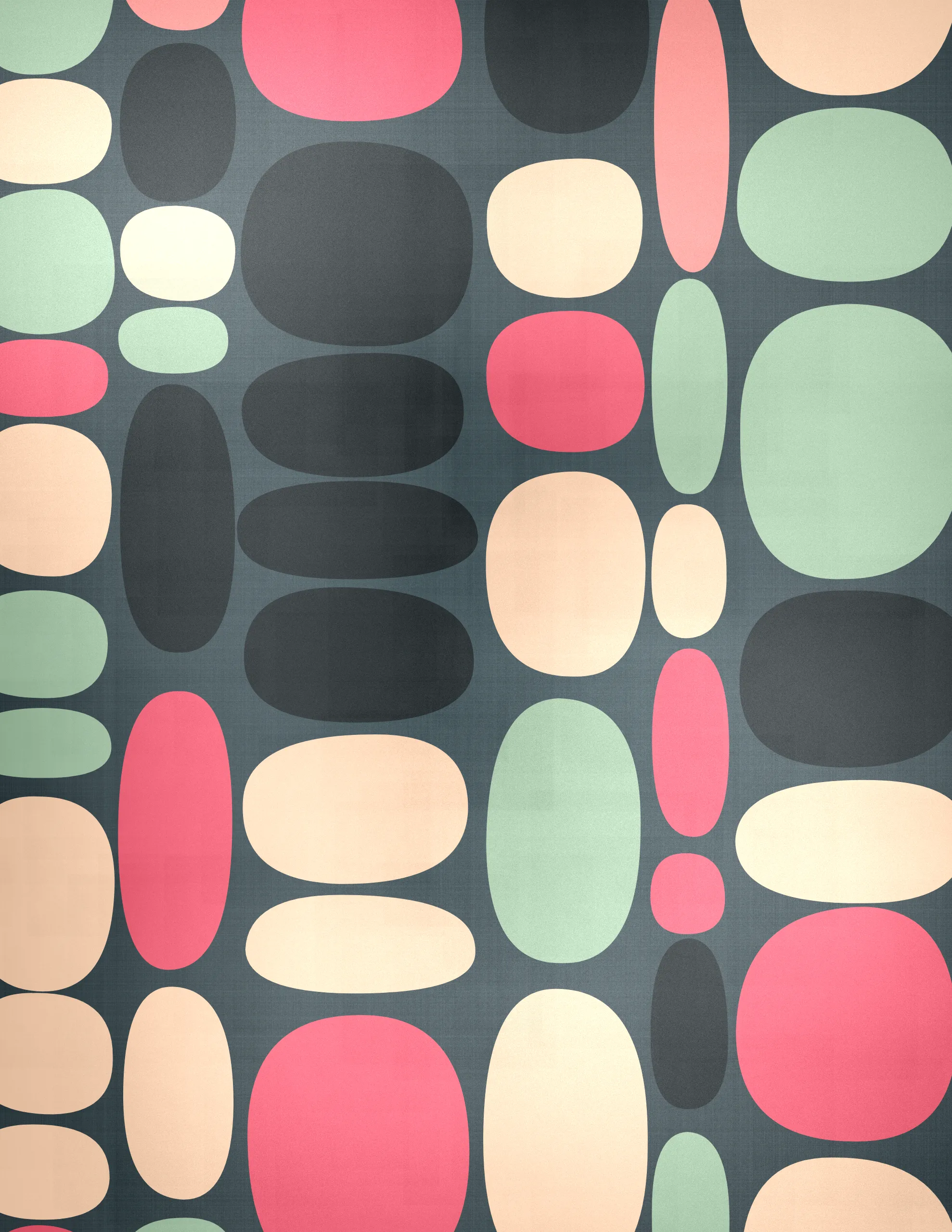 Pebbles is a generative art collection that captures the organic diversity of stones as seen through a modernist lens. Against a backdrop that suggests the texture of woven fabric, each piece in the collection presents a playful scatter of rounded shapes and colors. The collection's signature lies in its structured randomness, with certain artworks featuring a deliberate grid of circles that contrast with the free-form distribution of ellipses above. This juxtaposition of order and chaos mirrors the natural world's balance, evoking the varied forms pebbles take when tumbled by water and time. Pebbles is a homage to the beauty of natural simplicity found in the most basic elements of our environment, reimagined through a digital medium.