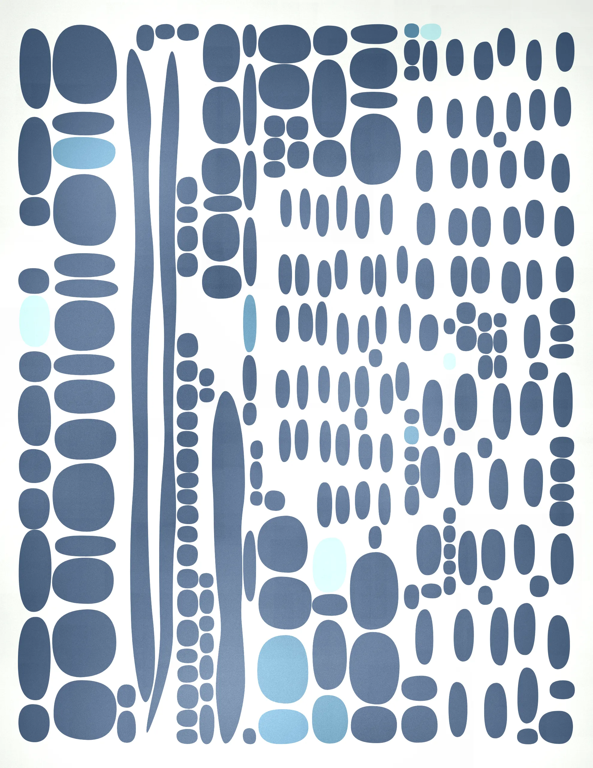 Pebbles is a generative art collection that captures the organic diversity of stones as seen through a modernist lens. Against a backdrop that suggests the texture of woven fabric, each piece in the collection presents a playful scatter of rounded shapes and colors. The collection's signature lies in its structured randomness, with certain artworks featuring a deliberate grid of circles that contrast with the free-form distribution of ellipses above. This juxtaposition of order and chaos mirrors the natural world's balance, evoking the varied forms pebbles take when tumbled by water and time. Pebbles is a homage to the beauty of natural simplicity found in the most basic elements of our environment, reimagined through a digital medium.