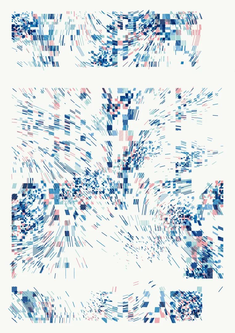 This collection is my own take on Flow-Fields, having not used them before but always admired them. I wanted to taken them in the direction of glitch combined with the lines I'm used to using on the pen plotter.