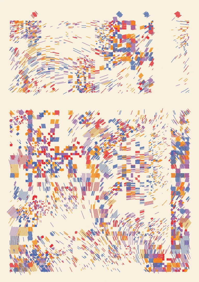 This collection is my own take on Flow-Fields, having not used them before but always admired them. I wanted to taken them in the direction of glitch combined with the lines I'm used to using on the pen plotter.