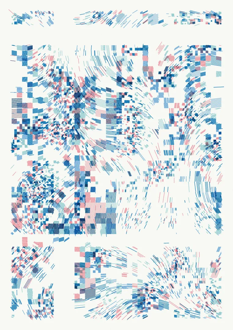 This collection is my own take on Flow-Fields, having not used them before but always admired them. I wanted to taken them in the direction of glitch combined with the lines I'm used to using on the pen plotter.