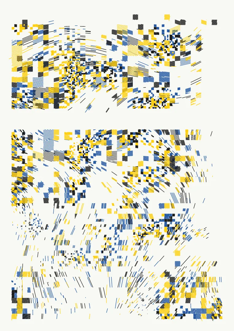 This collection is my own take on Flow-Fields, having not used them before but always admired them. I wanted to taken them in the direction of glitch combined with the lines I'm used to using on the pen plotter.