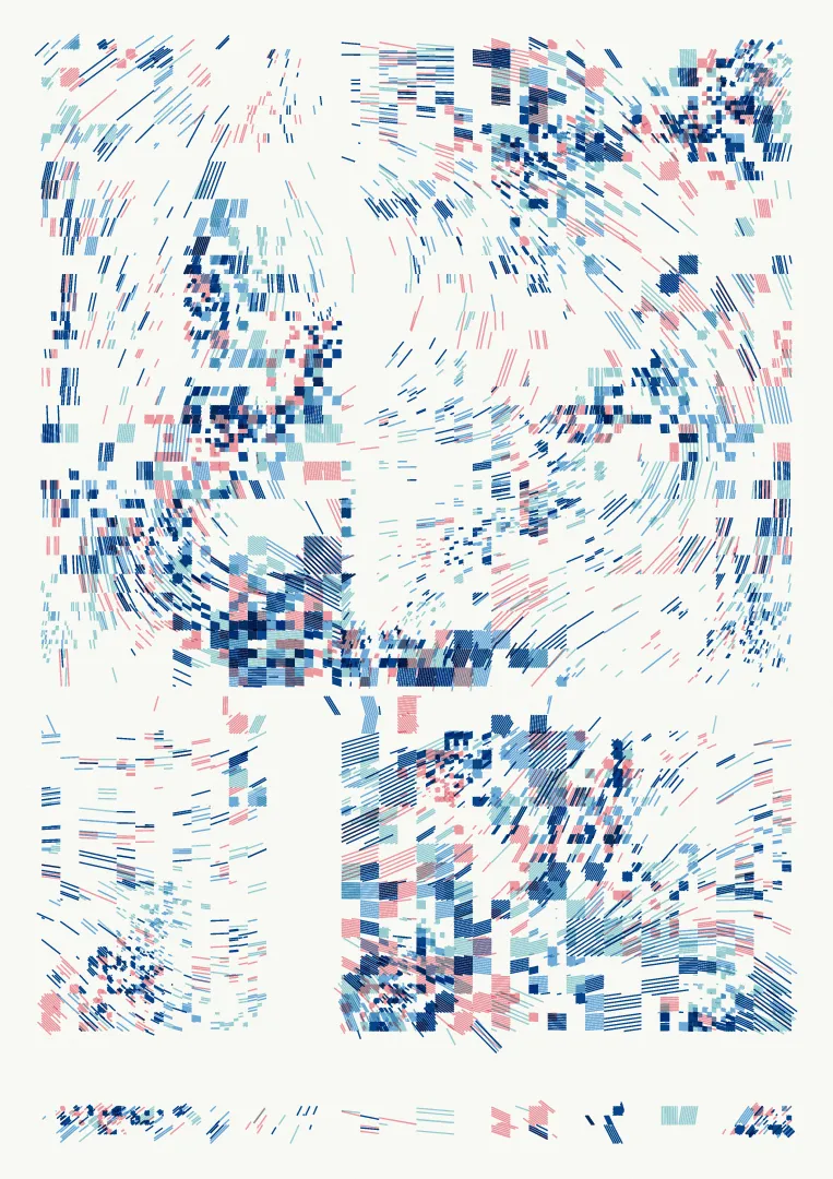 This collection is my own take on Flow-Fields, having not used them before but always admired them. I wanted to taken them in the direction of glitch combined with the lines I'm used to using on the pen plotter.