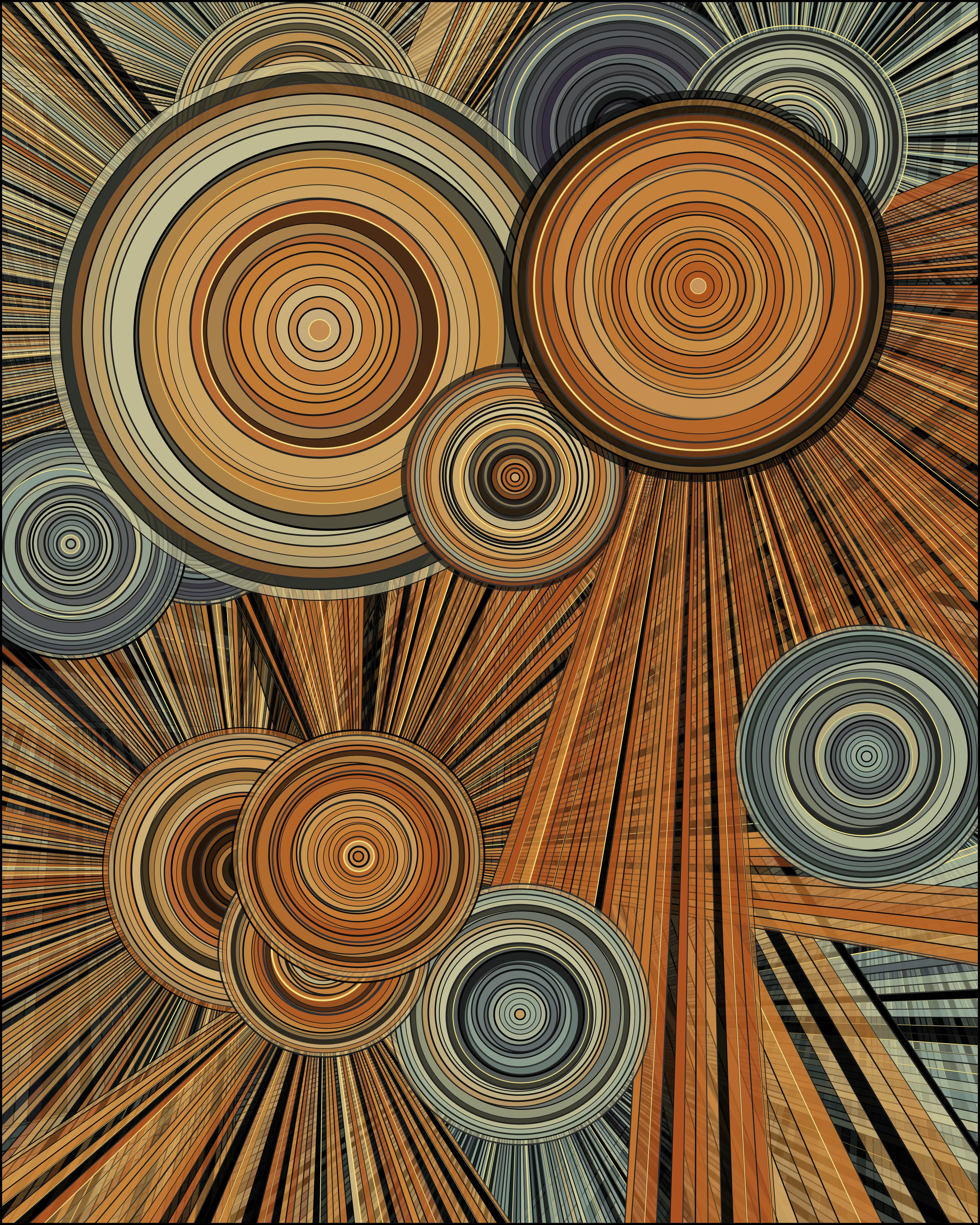 Super User is a series of generative artworks that include abstract pyroscapes, shadowy tunnels, shimmering surfaces, and golden moiré patterns with characteristically dark themes for Vaden. These images represent a world full of beauty and horror, created with statistical tools commonly used for scientific research. Carefully developed algorithms were used to create unique artwork each time that they were run, with output curated by the artist.