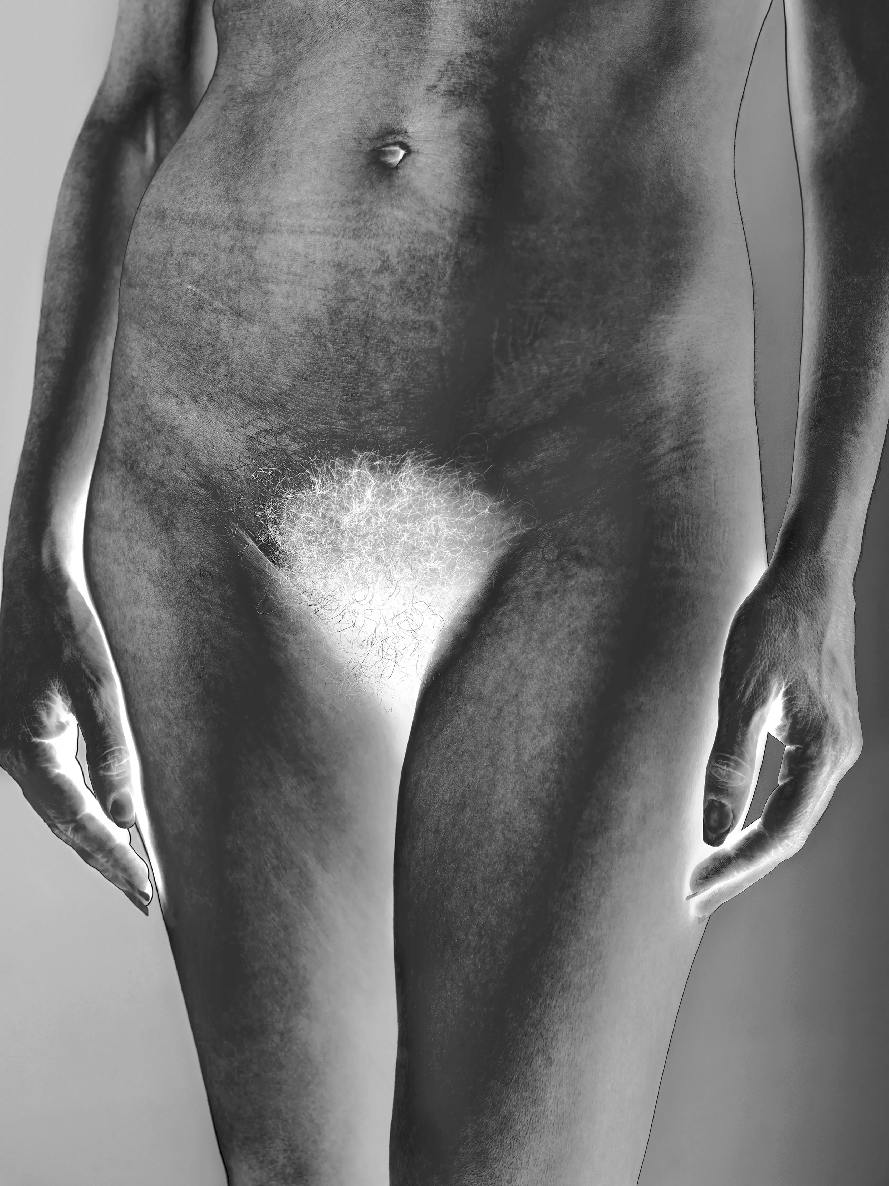 Bushes & Succulents is Mona Kuhn’s celebration of the female essence - confident, raw and elegant, yet confrontational and unapologetic. She returned to the darkroom for the very first reason she fell in love with photography: the latent image. Inspired by the 1920s photo-surrealists, Kuhn explores the ethereal quality of solarization, a darkroom process that unites photography with sketching, in which the subject seems drawn by the alchemist's pencil, resulting in prints with layers of oxidized silver glow in the form of crystalized magic. 

Reminiscent of Georgia O’Keefe’s floral paintings, your eyes wander around the graceful lines, not knowing exactly what you are looking at.  The solarisation process reveals human imperfections, not only in the metallic brilliance of the skin, but also brings to the surface a woman’s struggles, strengths, and power.

“The frame reminded me of early childhood, at age eight or so, when I would jump in the shower with my mother. It resonates an adoration and child-like curiosity for what it is to be a woman. My intention is not to objectify the body, but to celebrate the female body and its essence.

It was crucial for me to collaborate with women of various ages, ethnic backgrounds and body shapes. I wanted to embrace their beauty, their gracious moves, as well as their skin marks and signs of life. My intention is to bring them all together, to unify, just like Gwendolyn Brook's poem, which emphasizes the word "we". The power and beauty of my work lies in the confidence and naturalness of the people I photographed.” - Mona Kuhn

#37