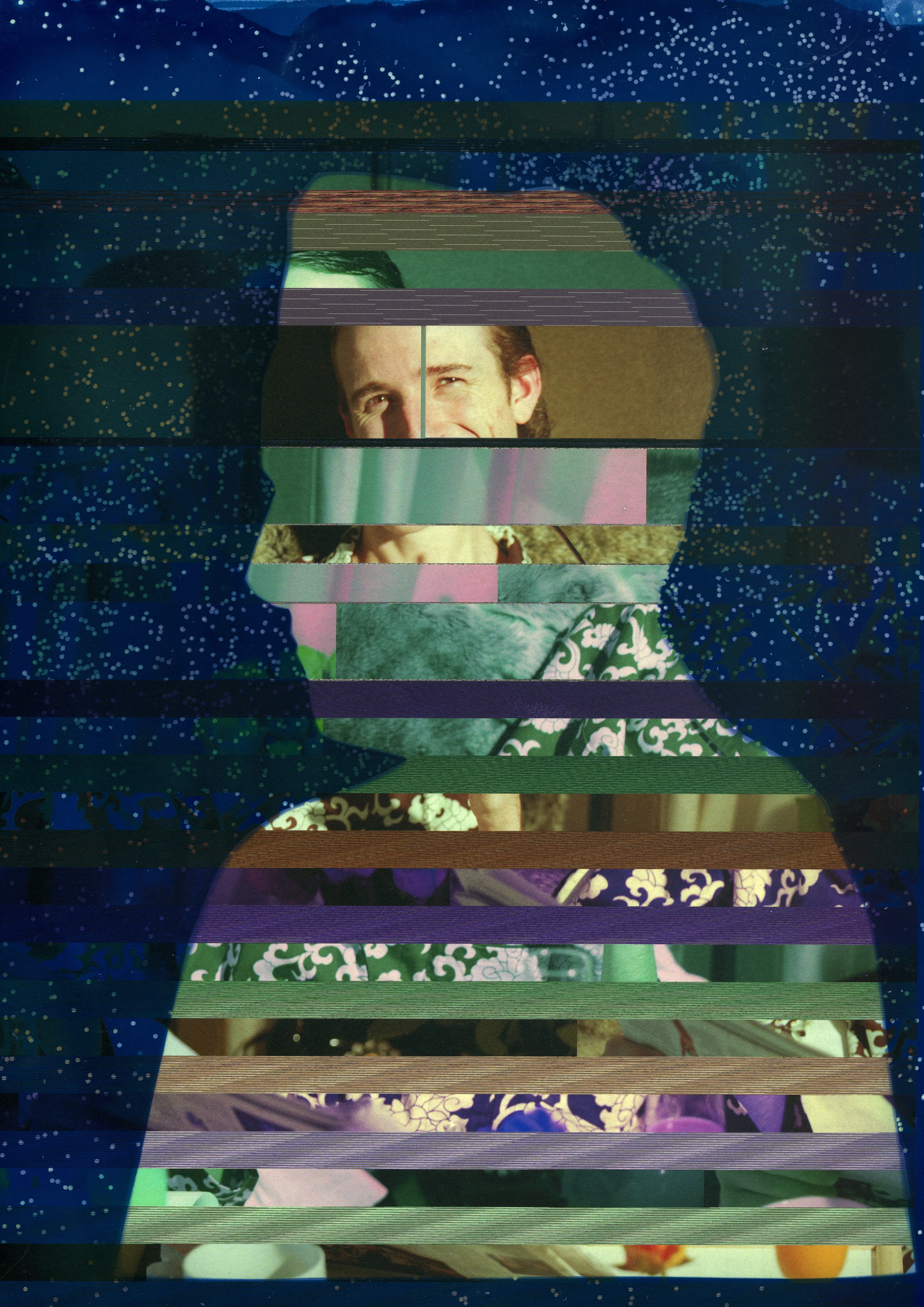 Fugue State Revisited, is an on-going exploration of the future legacies of photography, with a focus on the life span of digital files. After the loss of a hard drive that held 20 years of analog scans, I received only half the files back in recovery. The rest of the files were corrupted, each totally unique in how the machine damages and reinterprets the pixels. This alarming result made me begin to consider ever-shifting digital platforms and file formats, and I realized that much of the data we produce today could eventually fall into a black hole of inaccessibility. The Getty Research Institute states, “While you are still able to view family photographs printed over 100 years ago, a CD with digital files on it from only 10 years ago might be unreadable because of rapid changes to software and the devices we use to access digital content.”

As an analog photographer, rather than let the machine have the last word, I have cyanotyped over my damaged digital scans. I use silhouettes of portraits from my archives as a way to conceal and reveal the corruption. By using historical processes to create a physical object, I guarantee that this image will not be lost in the current clash between the digital file and the materiality of a photographic print. 

Fugue State Revisited calls attention to the fact that today’s digital files may not retain their original state, or even exist, in the next century. As we are reliant on technology to keep our images intact for future generations, it begs the question, who will maintain our hard drives after we are gone? Will we be able to conserve photographs that speak to family histories? These are important considerations for our visual futures, as we may be leaving behind photographs that will be reimagined by machines.