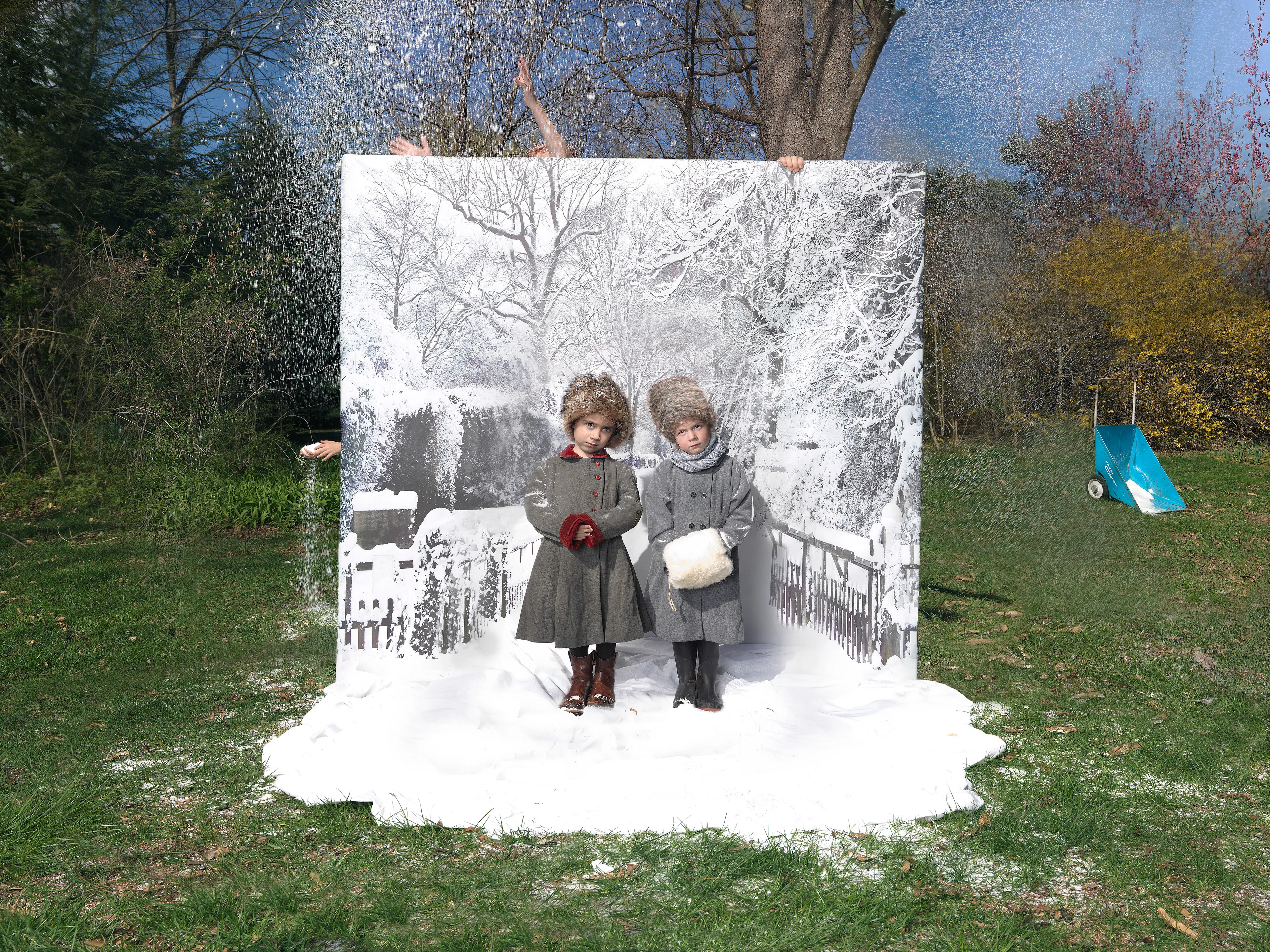 “I suppose I could make a work where the sun is shining, the mom is lying out in the grass, the kids are happy, and everything is perfect, but that wouldn’t interest me—and it wouldn’t be truthful. My aim is to create a more nuanced, subtly humorous and satirical portrait of the way we live today.” - Julie Blackmon

The playfully artful and chaotic elements present in the photographs of Julie Blackmon (American, b. 1966) are drawn from the everyday people and places of Blackmon’s daily routine in her hometown of Springfield, Missouri, which she describes as “a generic American town in the middle of the United States.” At first glance, the works may conjure backyard paradises of children at play; a closer look reveals children alone in backyards, garages, and neighborhoods, where the absence of adults suggests a looming potential for danger. The images brim with fantasy and subtle satire that capture a delicate balance between the darkness and charm of contemporary American life.

Blackmon carefully sets her scenes, but like film and theater
directors, she is in pursuit of unscripted moments that provoke,
disturb, and challenge the viewer. Some of the images reference
paintings by Dutch masters, French impressionists, and such modern painters as Hopper and Balthus, but they are updated with a satirical, penetrating eye and Blackmon’s belief that artful fiction can capture the truth more memorably than the truth itself.

#36