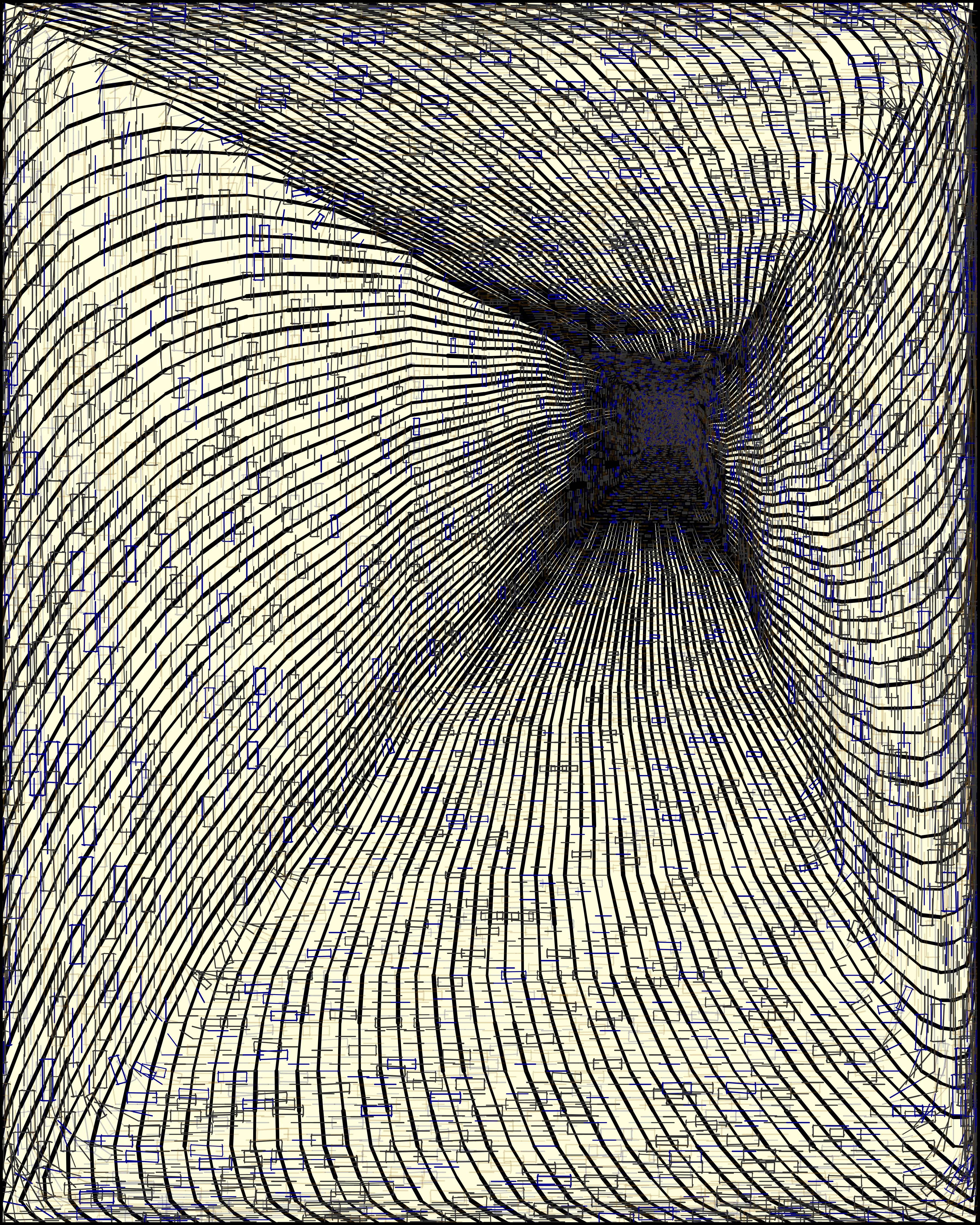 Super User is a series of generative artworks that include abstract pyroscapes, shadowy tunnels, shimmering surfaces, and golden moiré patterns with characteristically dark themes for Vaden. These images represent a world full of beauty and horror, created with statistical tools commonly used for scientific research. Carefully developed algorithms were used to create unique artwork each time that they were run, with output curated by the artist.