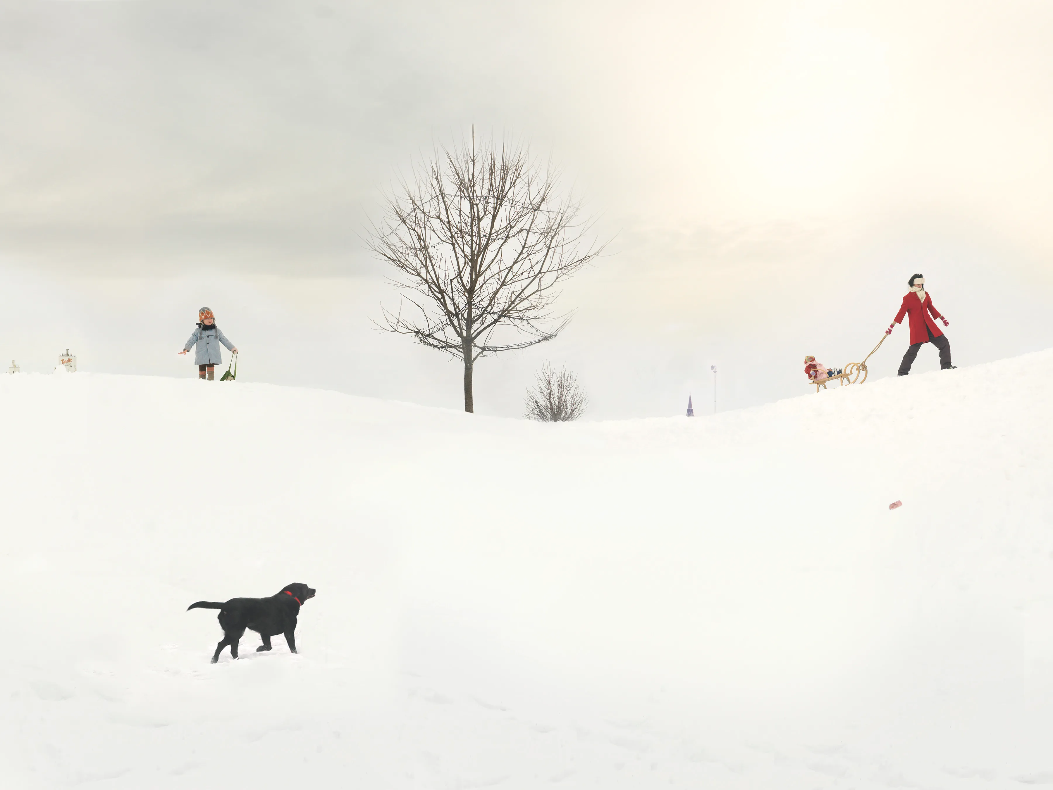 “I suppose I could make a work where the sun is shining, the mom is lying out in the grass, the kids are happy, and everything is perfect, but that wouldn’t interest me—and it wouldn’t be truthful. My aim is to create a more nuanced, subtly humorous and satirical portrait of the way we live today.” - Julie Blackmon

The playfully artful and chaotic elements present in the photographs of Julie Blackmon (American, b. 1966) are drawn from the everyday people and places of Blackmon’s daily routine in her hometown of Springfield, Missouri, which she describes as “a generic American town in the middle of the United States.” At first glance, the works may conjure backyard paradises of children at play; a closer look reveals children alone in backyards, garages, and neighborhoods, where the absence of adults suggests a looming potential for danger. The images brim with fantasy and subtle satire that capture a delicate balance between the darkness and charm of contemporary American life.

Blackmon carefully sets her scenes, but like film and theater
directors, she is in pursuit of unscripted moments that provoke,
disturb, and challenge the viewer. Some of the images reference
paintings by Dutch masters, French impressionists, and such modern painters as Hopper and Balthus, but they are updated with a satirical, penetrating eye and Blackmon’s belief that artful fiction can capture the truth more memorably than the truth itself.

#7