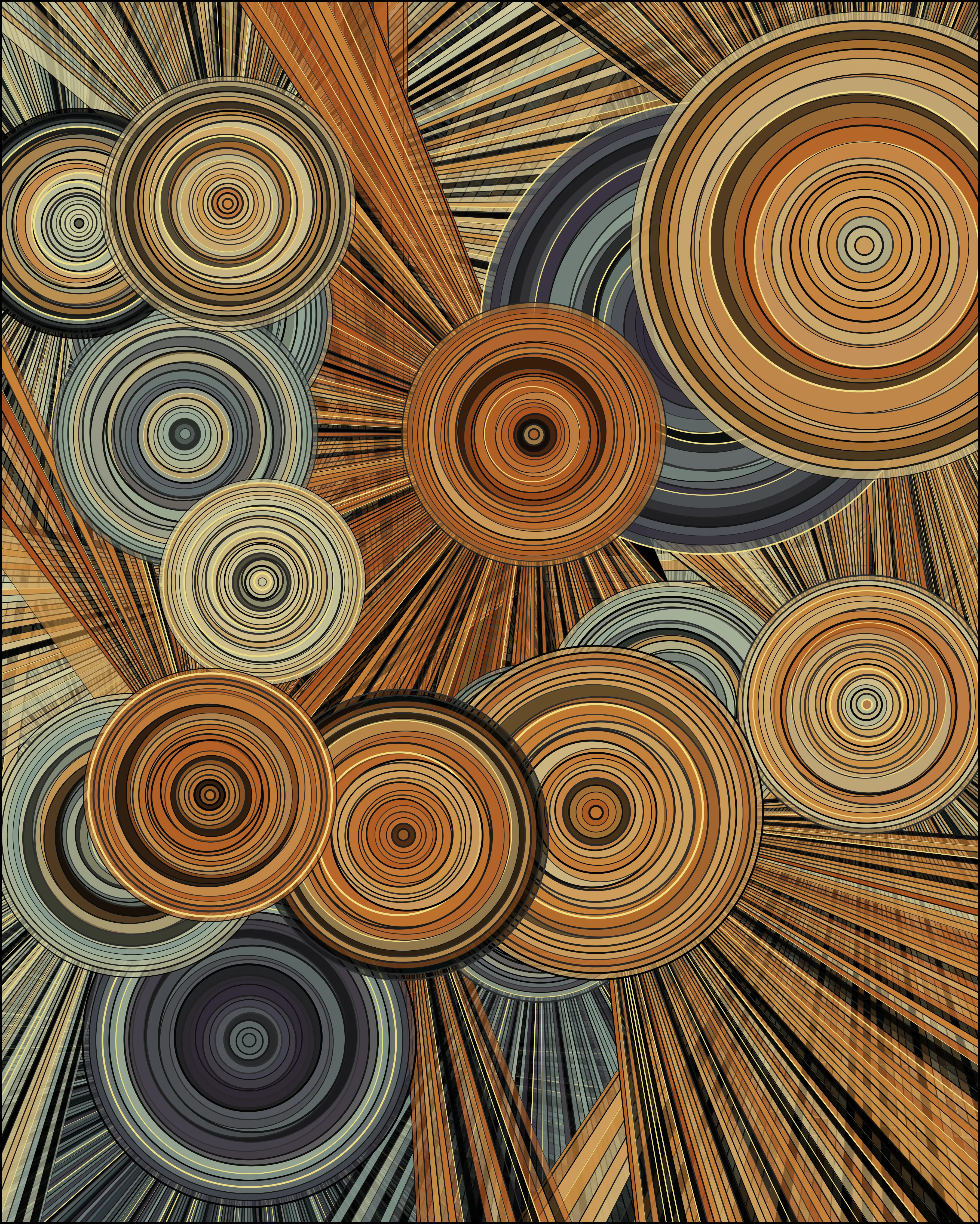 Super User is a series of generative artworks that include abstract pyroscapes, shadowy tunnels, shimmering surfaces, and golden moiré patterns with characteristically dark themes for Vaden. These images represent a world full of beauty and horror, created with statistical tools commonly used for scientific research. Carefully developed algorithms were used to create unique artwork each time that they were run, with output curated by the artist.