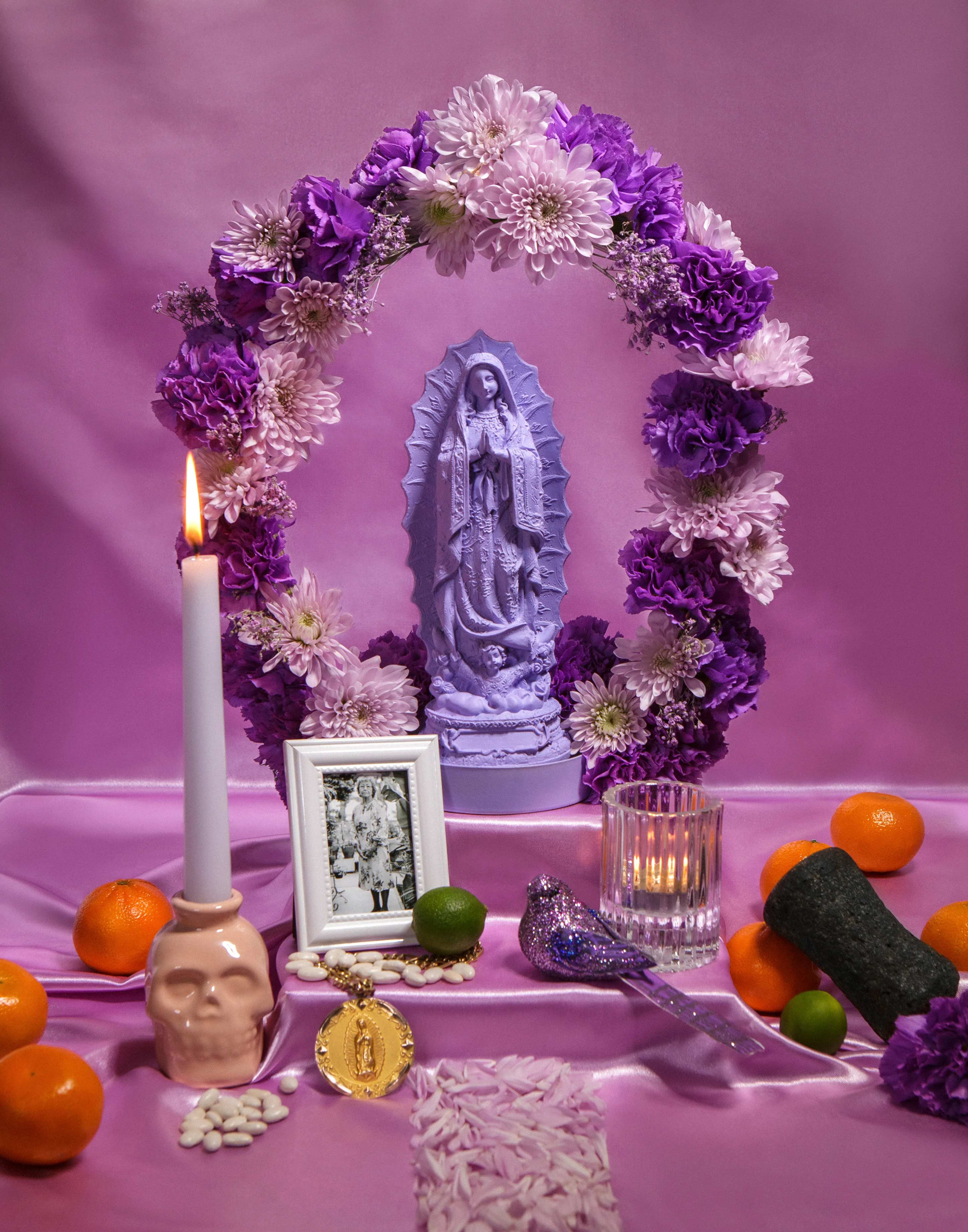 Guadalupe celebrates Mexico’s beloved patron saint, Our Lady of Guadalupe, while exploring the ways she has impacted my life. These images are a reinterpretation of Guadalupe’s symbolism which, for me, transcends their religious origin. Instead, this series is intended to honor the divine feminine energy, sacredness, and healing that Guadalupe's imagery can encapsulate for people of all genders and backgrounds. 

These photos explore topics such as womanhood, masculinity, and piety and ask, what does it mean to be divine? The project includes portraits of family and friends who share my affinity with Guadalupe, as well as images of apparitions found in various public places. I also created images that reimage Guadalupe in a contemporary context. Each is distinct, but serves one purpose - to connect people. 

Date: 2021
