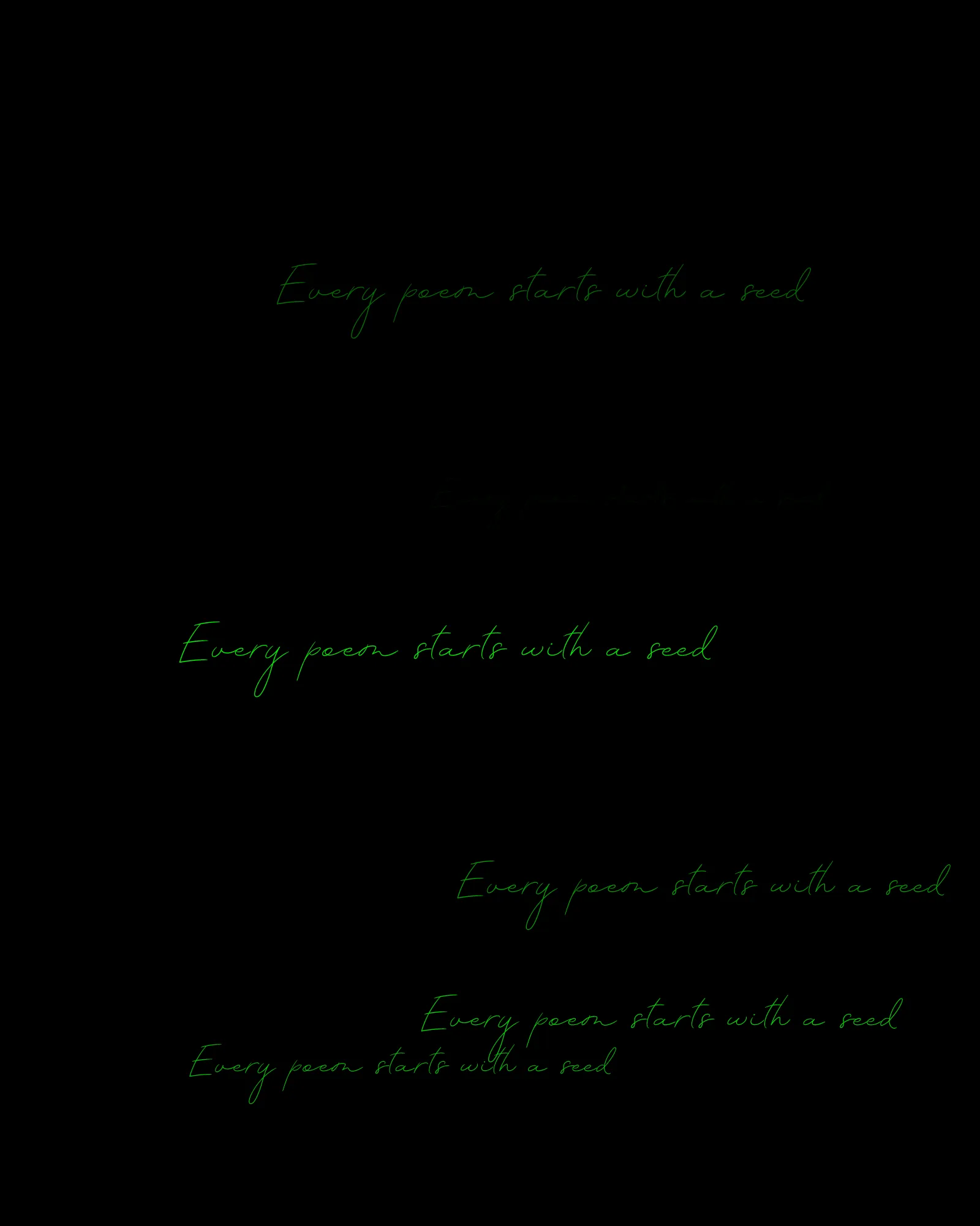 100-line generative poem written by Pushcart-nominated poet Sasha Stiles and her AI-powered alter ego, Technelegy – a custom text generator rooted in GPT that Stiles has been training and collaborating with since 2018. This poem was written line by line, token by token, using p5.js as the page. Starting from Edition 1 – the title – each subsequent edition represents the growth and accretion of the poem from lines 0 through 100, with the final edition containing the entire text.