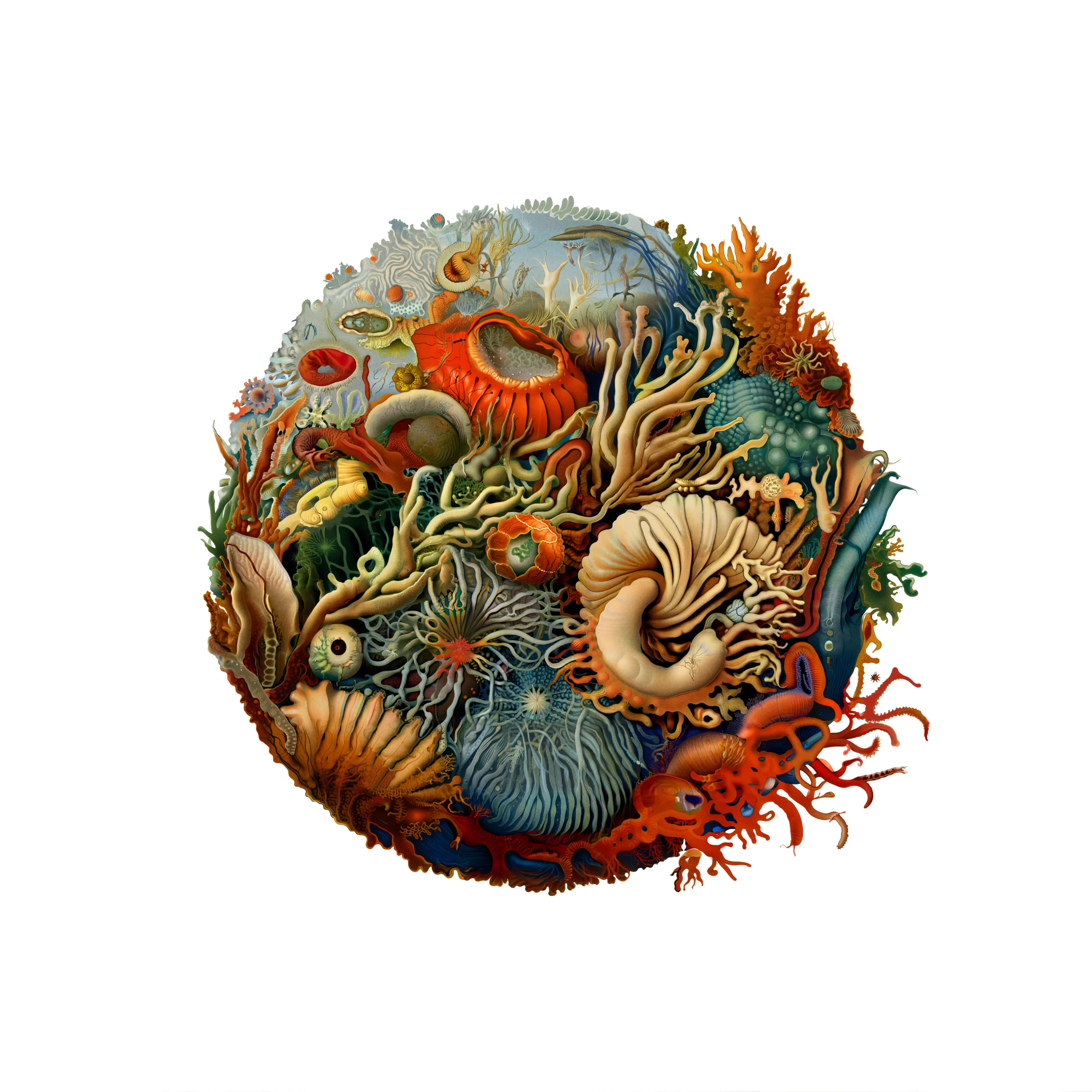 When we examine even a tiny drop of water, we uncover thriving communities of life and interconnections. It is easy to see each drop as a self-contained world, bounded by surface tension. However, given the opportunity, even the smallest of these ecosystems will blend with other bodies of liquid, altering the life forms and composition within. This series represents a collection of samples taken from the same intertidal area of artificial life, forming a collection of microscopic worlds, all seemingly singular, yet patiently waiting for the chance to blend into something greater.