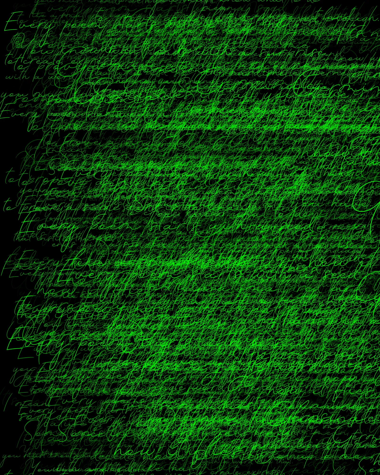100-line generative poem written by Pushcart-nominated poet Sasha Stiles and her AI-powered alter ego, Technelegy – a custom text generator rooted in GPT that Stiles has been training and collaborating with since 2018. This poem was written line by line, token by token, using p5.js as the page. Starting from Edition 1 – the title – each subsequent edition represents the growth and accretion of the poem from lines 0 through 100, with the final edition containing the entire text.