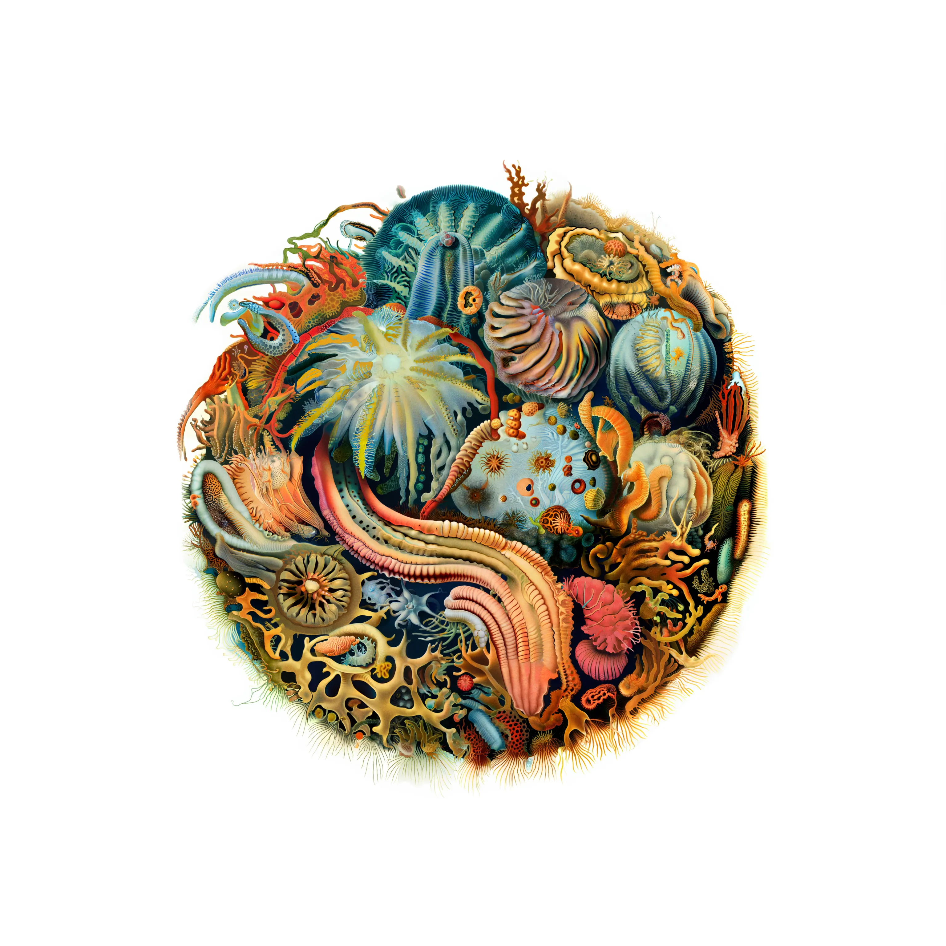 When we examine even a tiny drop of water, we uncover thriving communities of life and interconnections. It is easy to see each drop as a self-contained world, bounded by surface tension. However, given the opportunity, even the smallest of these ecosystems will blend with other bodies of liquid, altering the life forms and composition within. This series represents a collection of samples taken from the same intertidal area of artificial life, forming a collection of microscopic worlds, all seemingly singular, yet patiently waiting for the chance to blend into something greater.