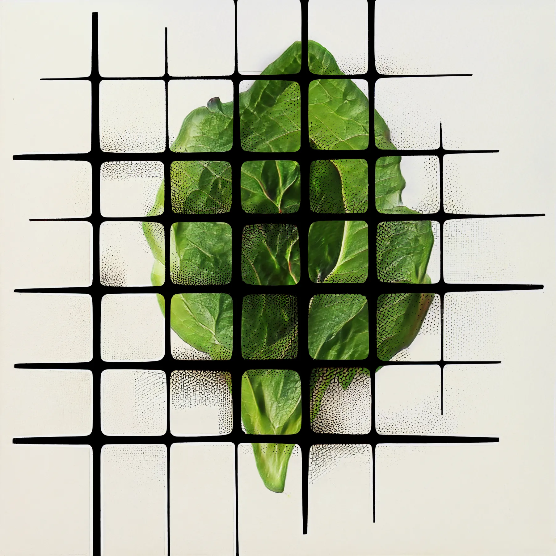 Welcome to NeuralBricolage's veGAN Grande Finale, a hundred and one new unique latenttuce cultivars, this time grown on generative geometric grids to provide a framework for their growth. The latenttuce project has started more than 4 years ago with the main goal to present humble and familiar vegetables afresh as unfamiliar and stunning. But oftentimes while pretty, salad leaves can’t stand on their own aesthetically - to show off their quiet organic beauty I contrasted it with the geometry of a grid adding it also as a metaphor for synergetic growth. As always, these cultivars are sourced from the NeuralBricolage terroir, ensuring their unique origin and quality. Enjoy the last harvest season!