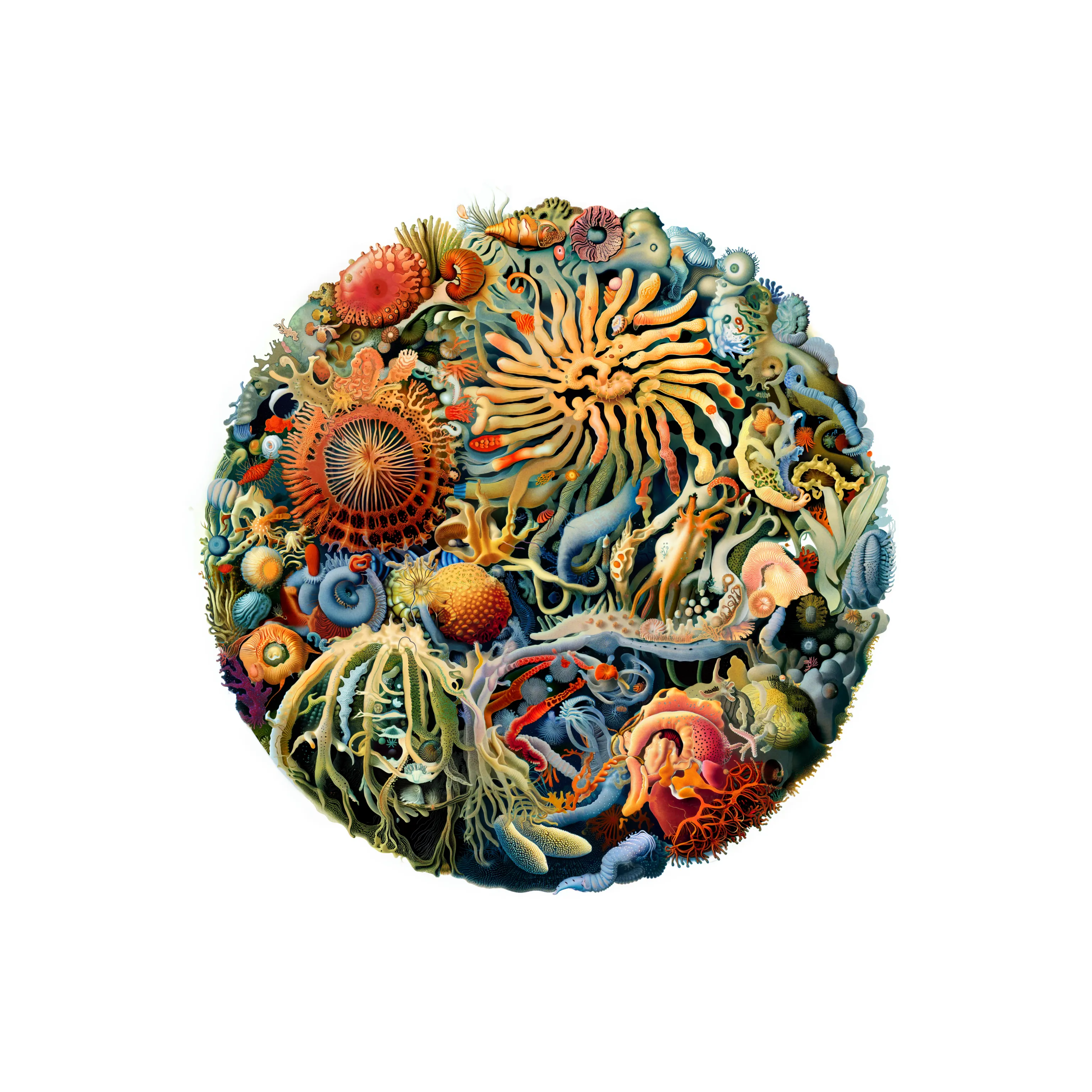 When we examine even a tiny drop of water, we uncover thriving communities of life and interconnections. It is easy to see each drop as a self-contained world, bounded by surface tension. However, given the opportunity, even the smallest of these ecosystems will blend with other bodies of liquid, altering the life forms and composition within. This series represents a collection of samples taken from the same intertidal area of artificial life, forming a collection of microscopic worlds, all seemingly singular, yet patiently waiting for the chance to blend into something greater.