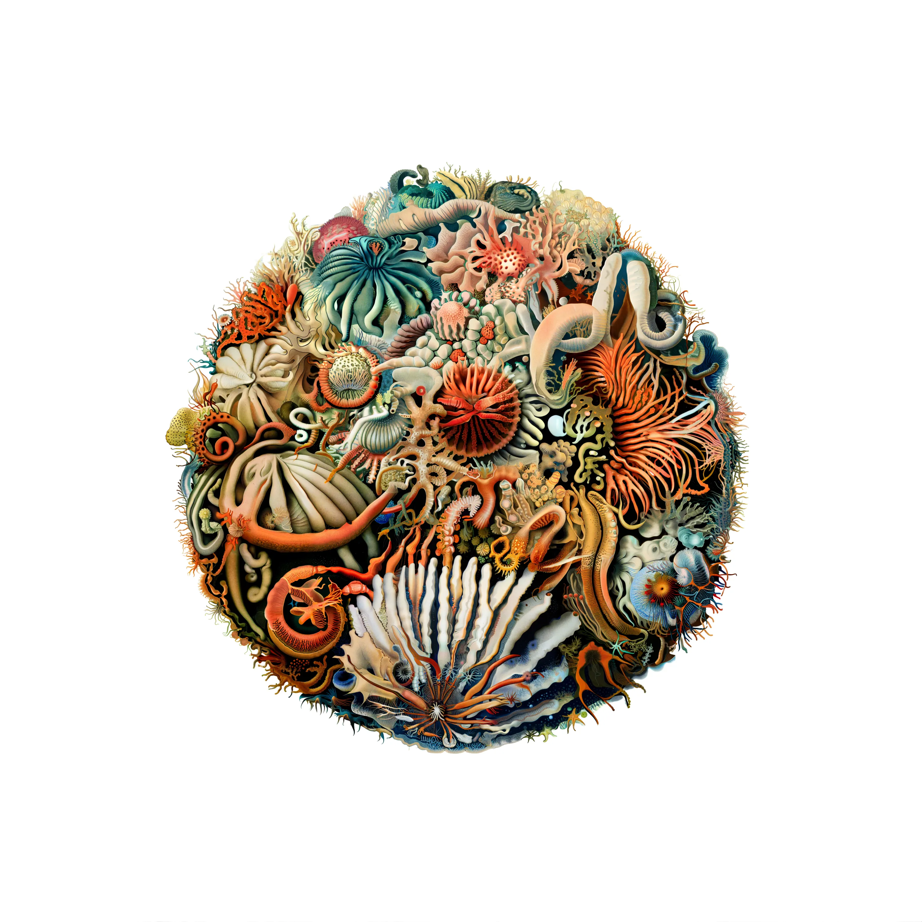 When we examine even a tiny drop of water, we uncover thriving communities of life and interconnections. It is easy to see each drop as a self-contained world, bounded by surface tension. However, given the opportunity, even the smallest of these ecosystems will blend with other bodies of liquid, altering the life forms and composition within. This series represents a collection of samples taken from the same intertidal area of artificial life, forming a collection of microscopic worlds, all seemingly singular, yet patiently waiting for the chance to blend into something greater.