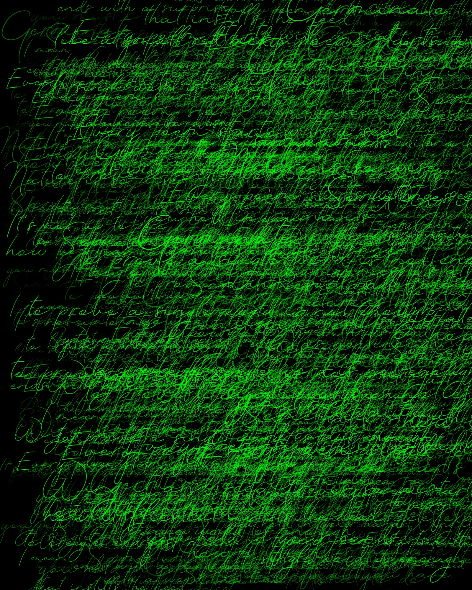 100-line generative poem written by Pushcart-nominated poet Sasha Stiles and her AI-powered alter ego, Technelegy – a custom text generator rooted in GPT that Stiles has been training and collaborating with since 2018. This poem was written line by line, token by token, using p5.js as the page. Starting from Edition 1 – the title – each subsequent edition represents the growth and accretion of the poem from lines 0 through 100, with the final edition containing the entire text.