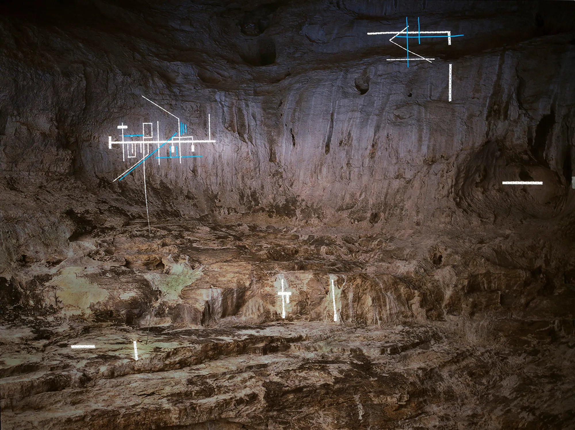 In this series I create geometric gestures in the landscape reminiscent of cave paintings to illustrate the complex relationship between language and abstraction blurring subjective interpretation and communal understanding. Caves and landscapes are uncivilized spaces free from cultural baggage, places that need no language, sites for the viewer to interpret freely, devoid of iconographic logic. The reflective safety tape that creates these shapes references my larger practice dealing with immigrant labor and construction work often performed by Latin American immigrants in the US. In English double negatives cancel one another and produce an affirmative, but in Spanish, they intensify the negation. Negative Concord conveys the struggle to meaningfully translate our human experience across languages and cultures. Now as part of the blockchain, these photographic NFTs become metaphors for this new, virtual landscape that is simultaneously being created, explored, and interpreted.