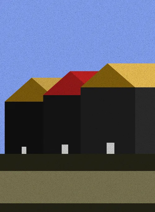 a series of quiet structures, stands alone, echoes the others, typology of stillness, geometry, repeated with difference, still your homes and mine.