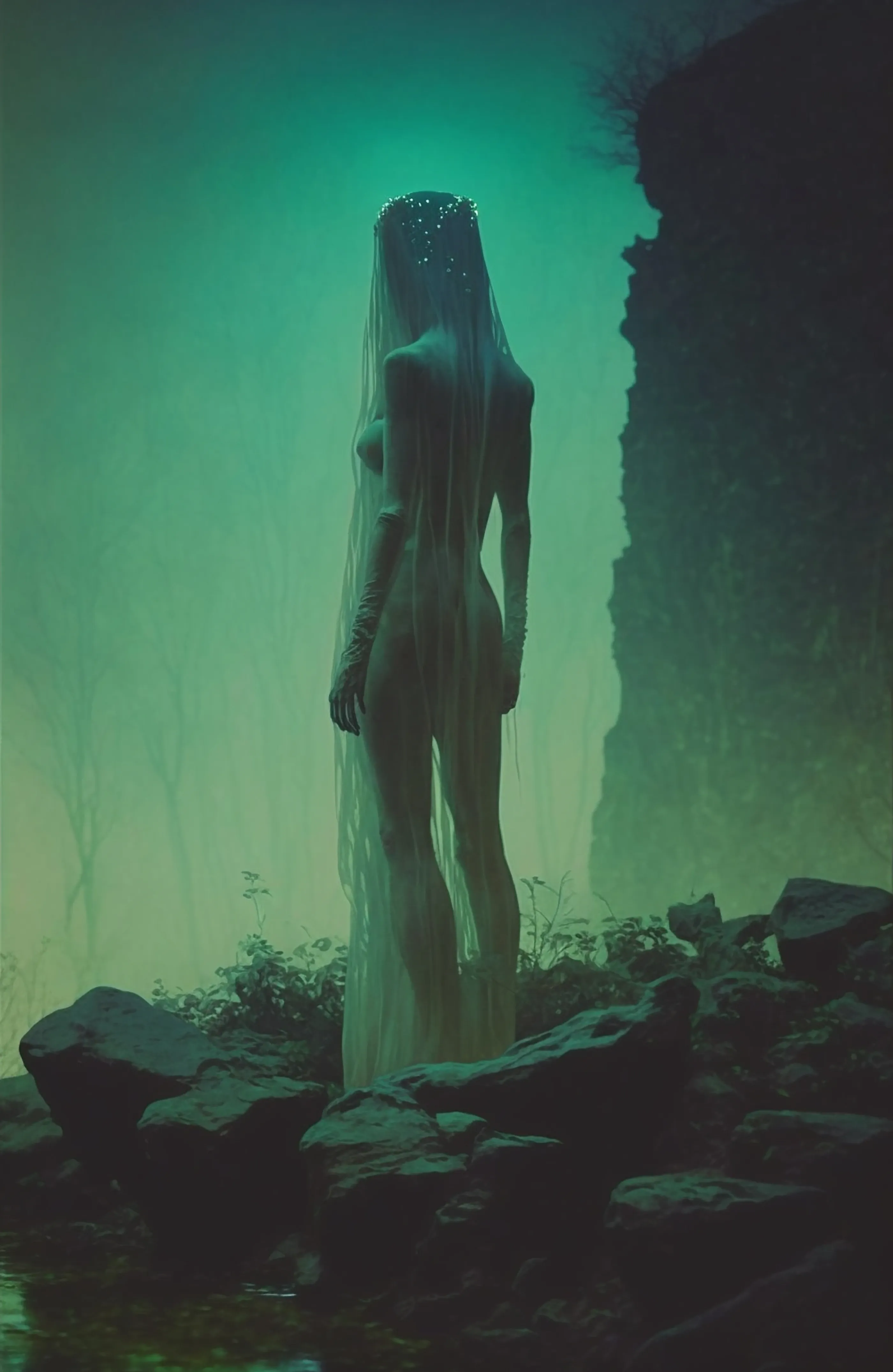 "How fond were our dreams on the day when we stood
 In the ivy-grown temple beside the dark wood"
H.P. Lovecraft

2800 x 4300 px, AI-collaborative