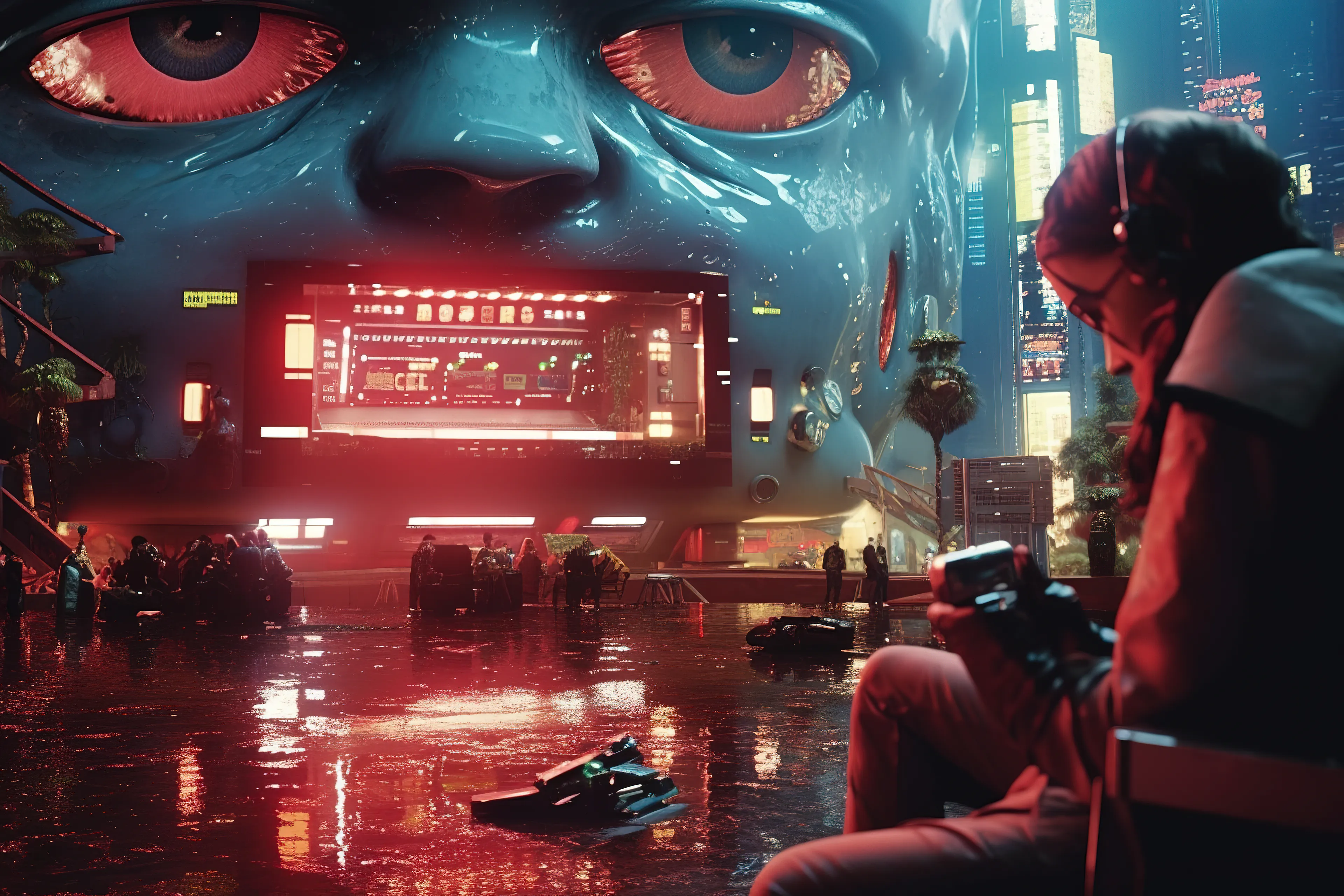 "EYES," is a Cyberpunk piece presenting a mesmerizing surrealist AI photograph that captures piercing gazes overseeing a futuristic cityscape, inviting viewers into a world where technology and humanity intertwine in captivating and enigmatic ways.

Bio : Le Moon is an AI artist with a creative background in Video production based in Nice, France. Her work expresses her memories, fears and dreams in a nostalgic and disturbing style.