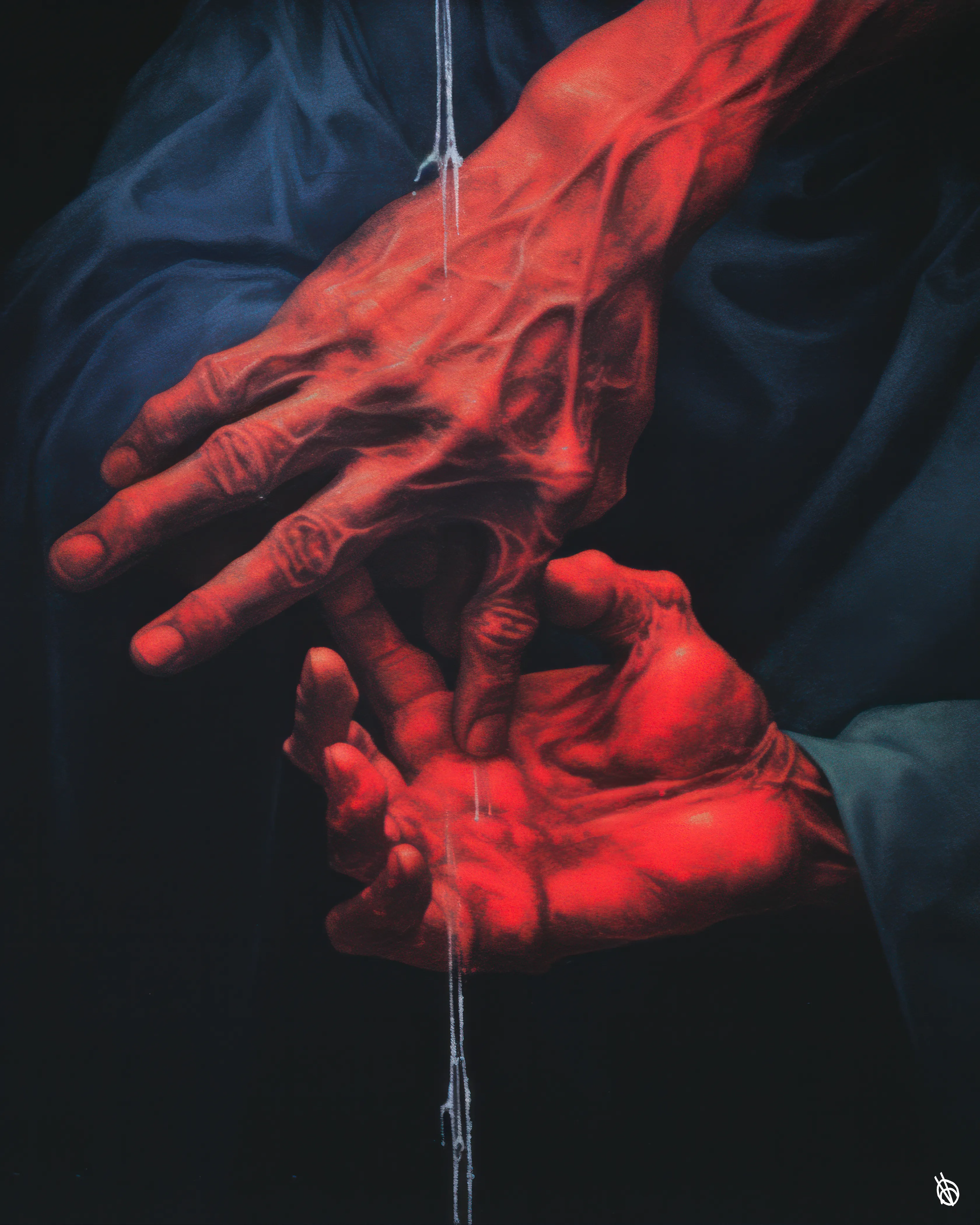 Quick, now, show us your hands. 
Never allow the script to demand, 
a lesser form of self to admire, 
To choose for you, a spiritual squire. 

Push down, hard, on heaven's gate, 
how much pressure can one soul take? 
Push! Push! Show us the way, 
Faith's sacrifice is the path we pave. 

But oh, my, the reward, so great! 
To develop a faith so heavy it shakes. 

The core of all you once thought true, 
is oh, but a lesson, for the chosen few. 

______
Process & Medium:
AI, Digital Compositing & Painting, Sacrifice

3360 × 4200

______
tu ðoʊz hu wɪʃ tə bɪˈɡɪn əˈnu, ə ˈsæk.rə.faɪs ɪz ɑ skt ʌv ju
