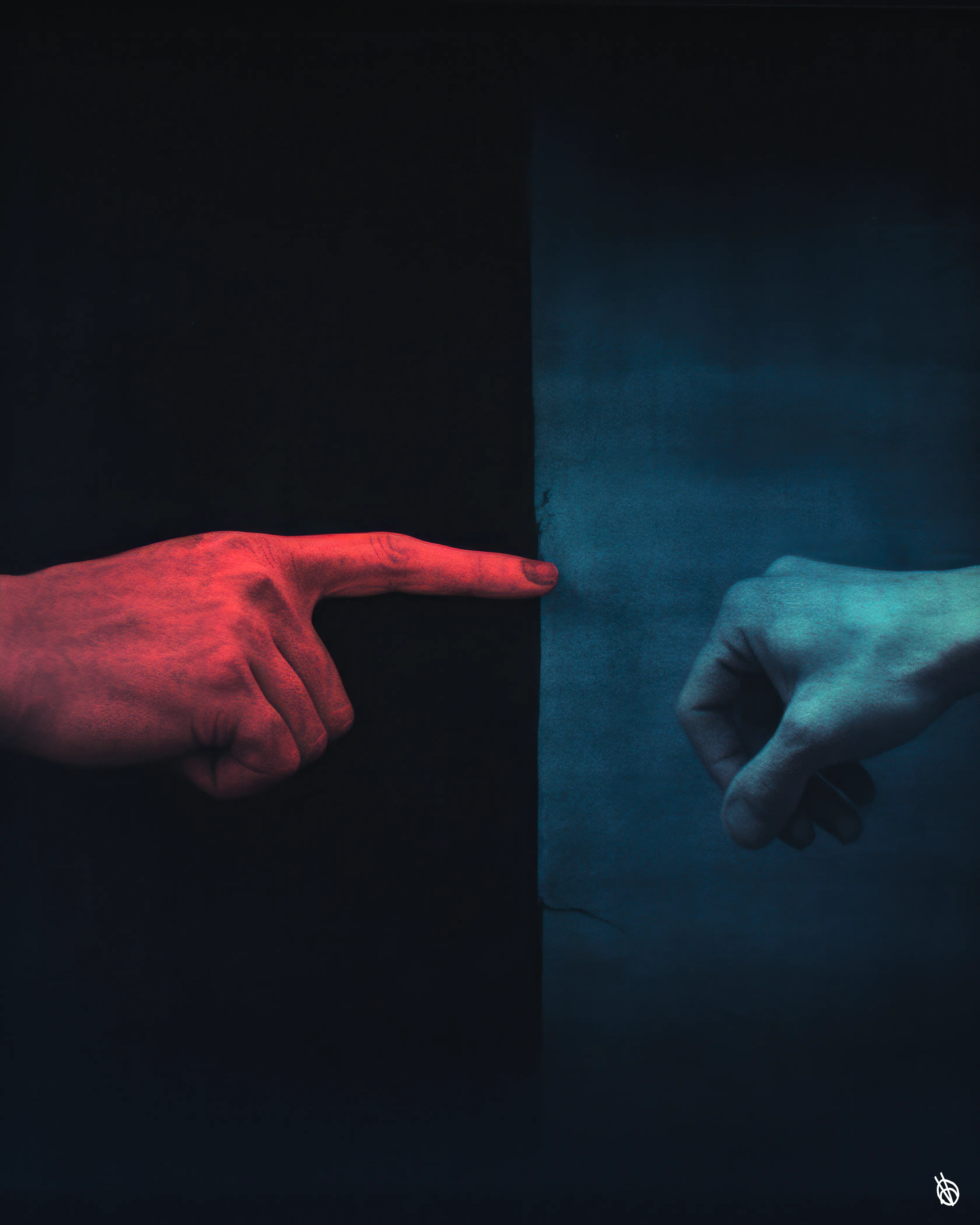 Good and Evil, opposed they stand, 
an eternal struggle, foes at hand.

Shame! Shame! Recoil in doubt! 
Or, embrace the side that points it all out.

Become the strong, devour the meek, 
the strength of belief is what you seek.

You, and you, and yes, you too!

Cast the first stone and, point a strong finger.
Unquenched thirst for faith, life’s one true danger.

______
Process & Medium:
AI, Digital Compositing, Digital Painting, Sacrifice

3360 × 4200

______
tu ðoʊz hu wɪʃ tə bɪˈɡɪn əˈnu, ə ˈsæk.rə.faɪs ɪz ɑ skt ʌv ju