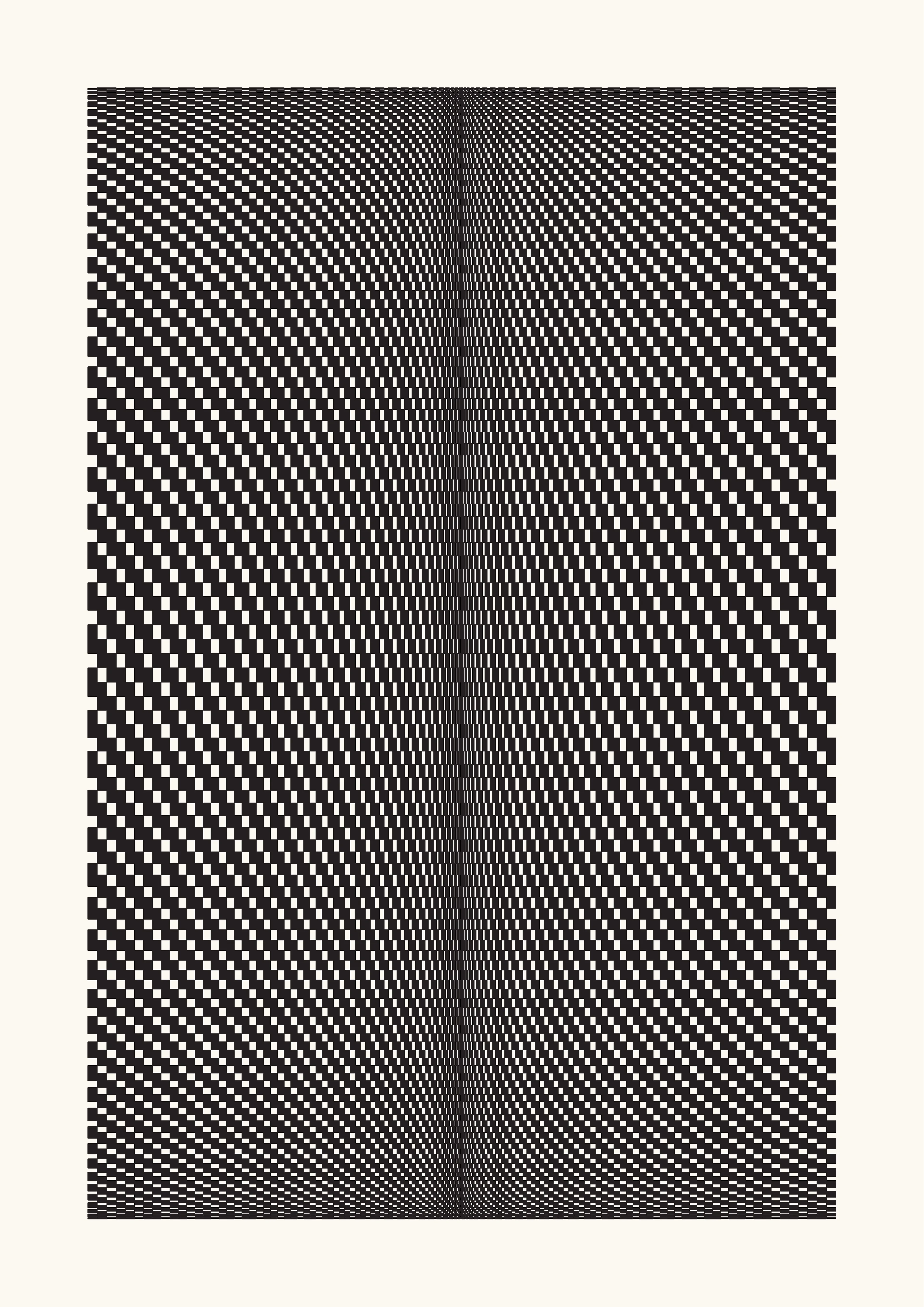 The Generative Design Studies series draws inspiration from the foundations of geometric abstraction and op art, paying homage to renowned artists like Bridget Riley, Victor Vasarely, and Richard Anuszkiewicz.

The aim is to examine how basic, static shapes and different perspectives can create the impression of warped space, captivating the viewer and directing their gaze. This process blurs the distinction between three-dimensional and two-dimensional spaces within the artwork.

Building on this is the introduction of an autonomous generative system, through a self-coded algorithm that can randomly rearrange shapes within a grid, including lines, circles, squares, and triangles, while also varying their points of origin, adding dimensions to the work whilst also creating an infinite number of artworks.

From these outputs, the artist has carefully curated a selection, to then offer a meticulous rendering on paper by using a pen plotter.

Digital: 5658x8000px PNG
Plot: A2