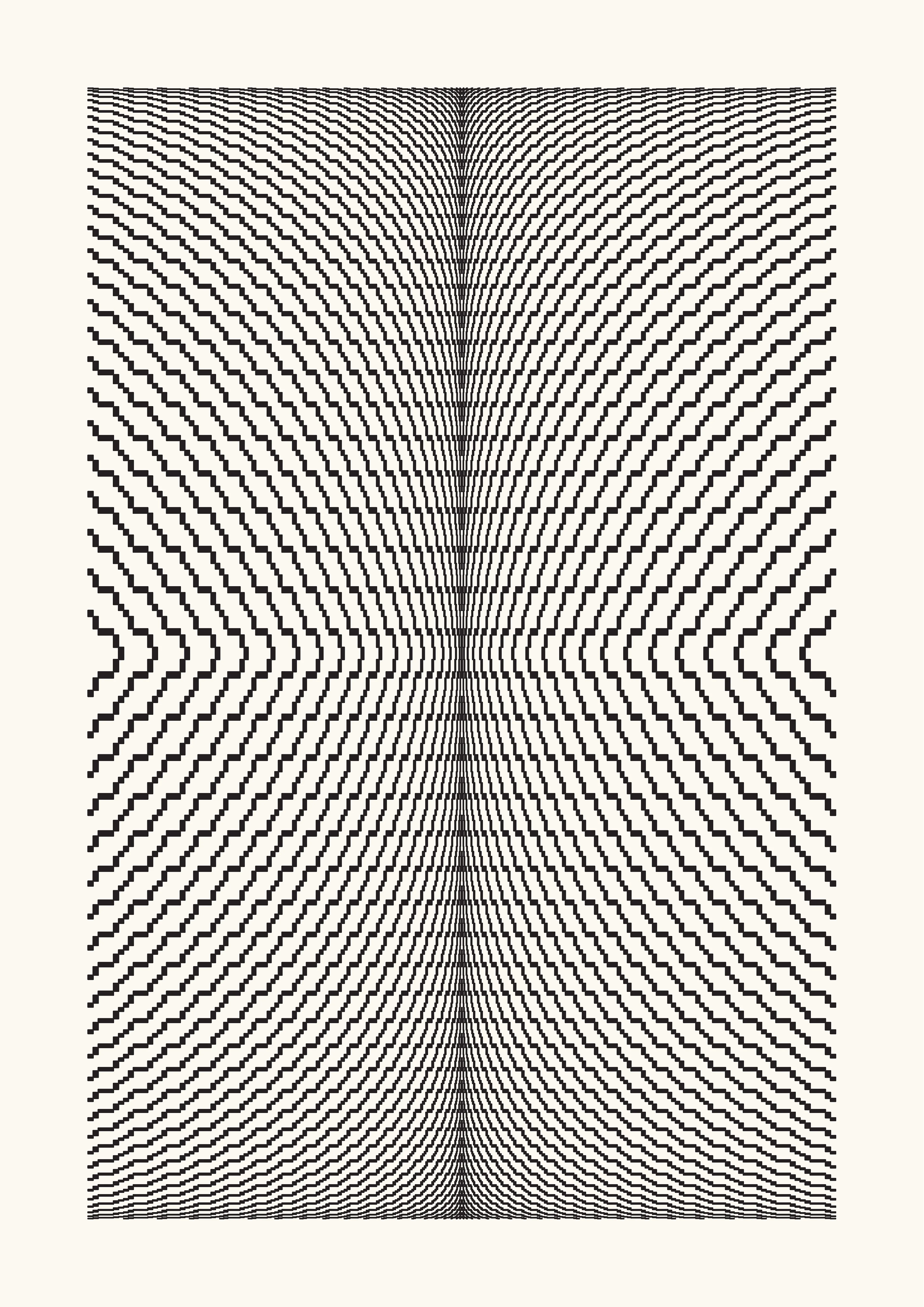 The Generative Design Studies series draws inspiration from the foundations of geometric abstraction and op art, paying homage to renowned artists like Bridget Riley, Victor Vasarely, and Richard Anuszkiewicz.

The aim is to examine how basic, static shapes and different perspectives can create the impression of warped space, captivating the viewer and directing their gaze. This process blurs the distinction between three-dimensional and two-dimensional spaces within the artwork.

Building on this is the introduction of an autonomous generative system, through a self-coded algorithm that can randomly rearrange shapes within a grid, including lines, circles, squares, and triangles, while also varying their points of origin, adding dimensions to the work whilst also creating an infinite number of artworks.

From these outputs, the artist has carefully curated a selection, to then offer a meticulous rendering on paper by using a pen plotter.

Digital: 5658x8000px PNG
Plot: A2