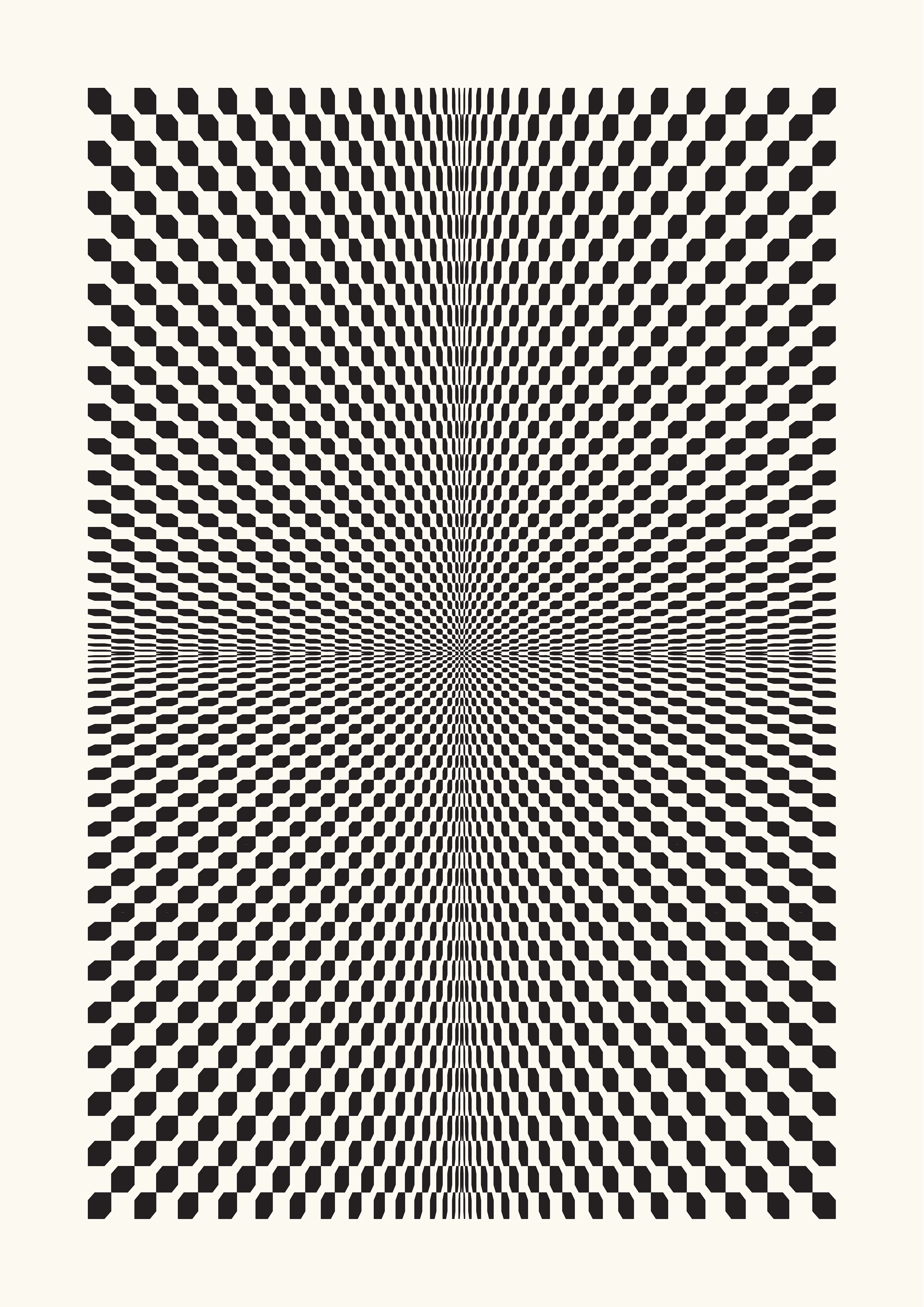 The Generative Design Studies series draws inspiration from the foundations of geometric abstraction and op art, paying homage to renowned artists like Bridget Riley, Victor Vasarely, and Richard Anuszkiewicz.

The aim is to examine how basic, static shapes and different perspectives can create the impression of warped space, captivating the viewer and directing their gaze. This process blurs the distinction between three-dimensional and two-dimensional spaces within the artwork.

Building on this is the introduction of an autonomous generative system, through a self-coded algorithm that can randomly rearrange shapes within a grid, including lines, circles, squares, and triangles, while also varying their points of origin, adding dimensions to the work whilst also creating an infinite number of artworks.

From these outputs, the artist has carefully curated a selection, to then offer a meticulous rendering on paper by using a pen plotter.

Digital: 5658x8000px PNG
Plot: A2